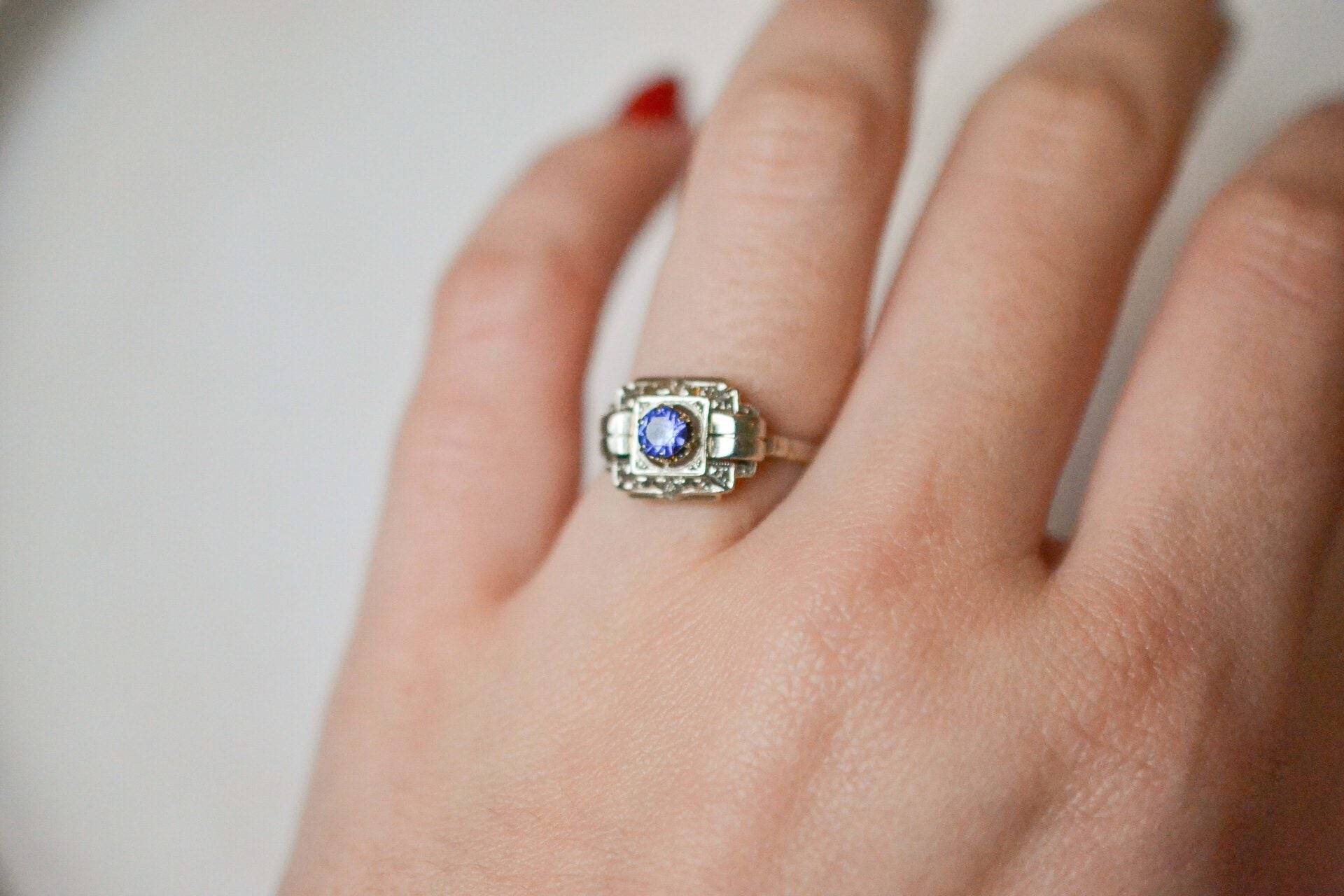 Bague Carrée Pierre bleue Art Déco