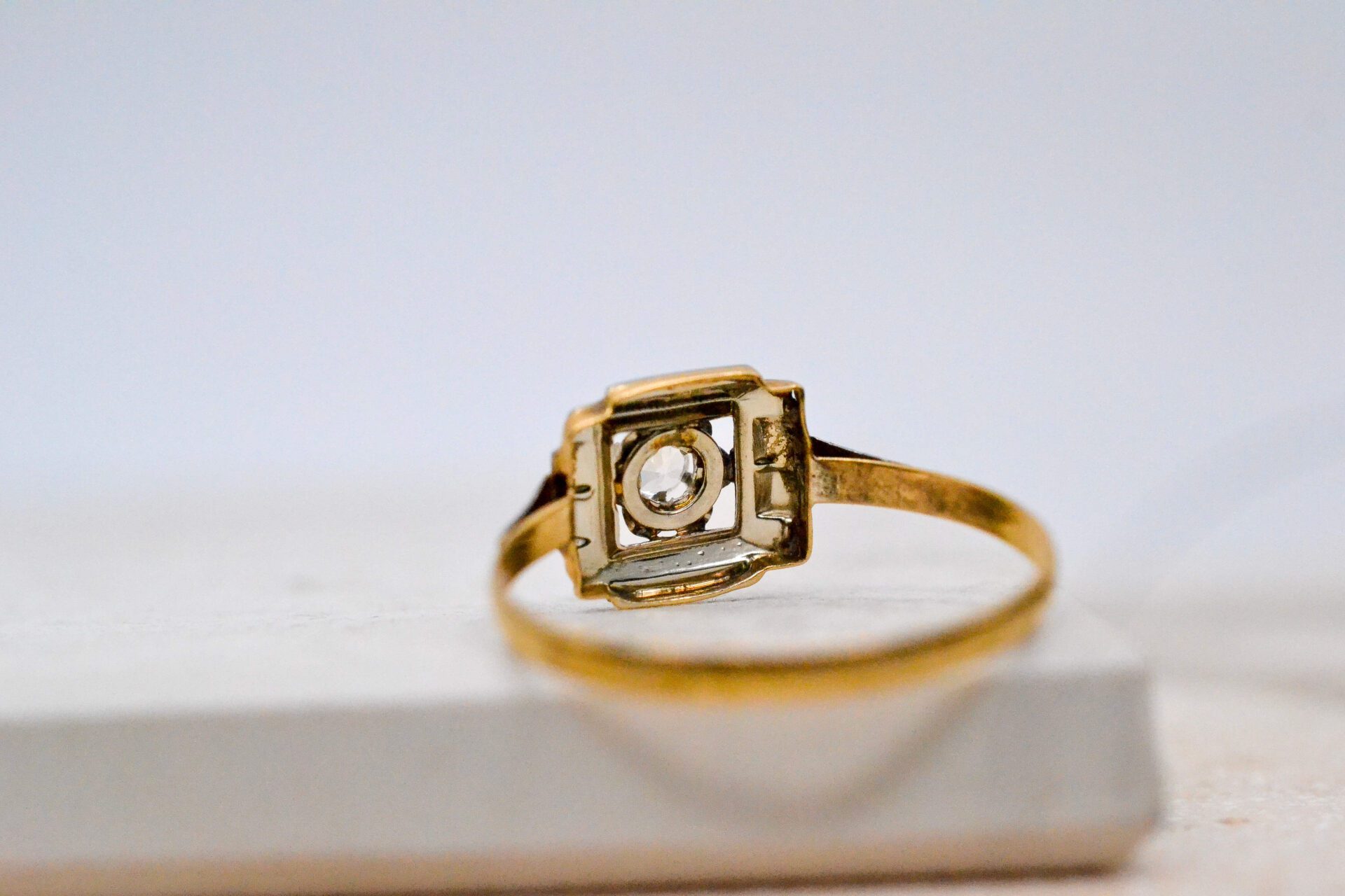 Bague Art Déco rectangulaire Or blanc et jaune
