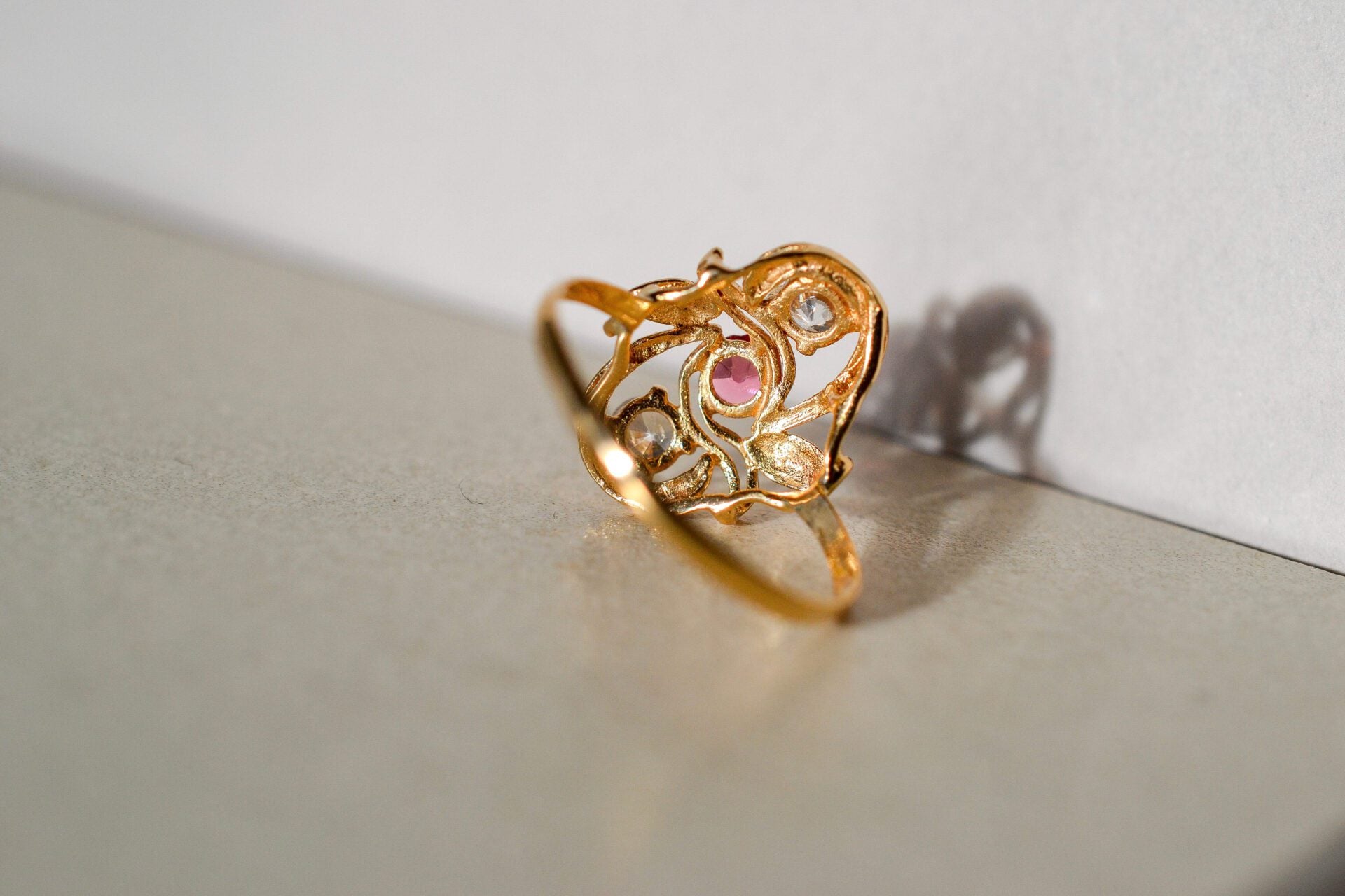 Bague Art Nouveau Verre Rose