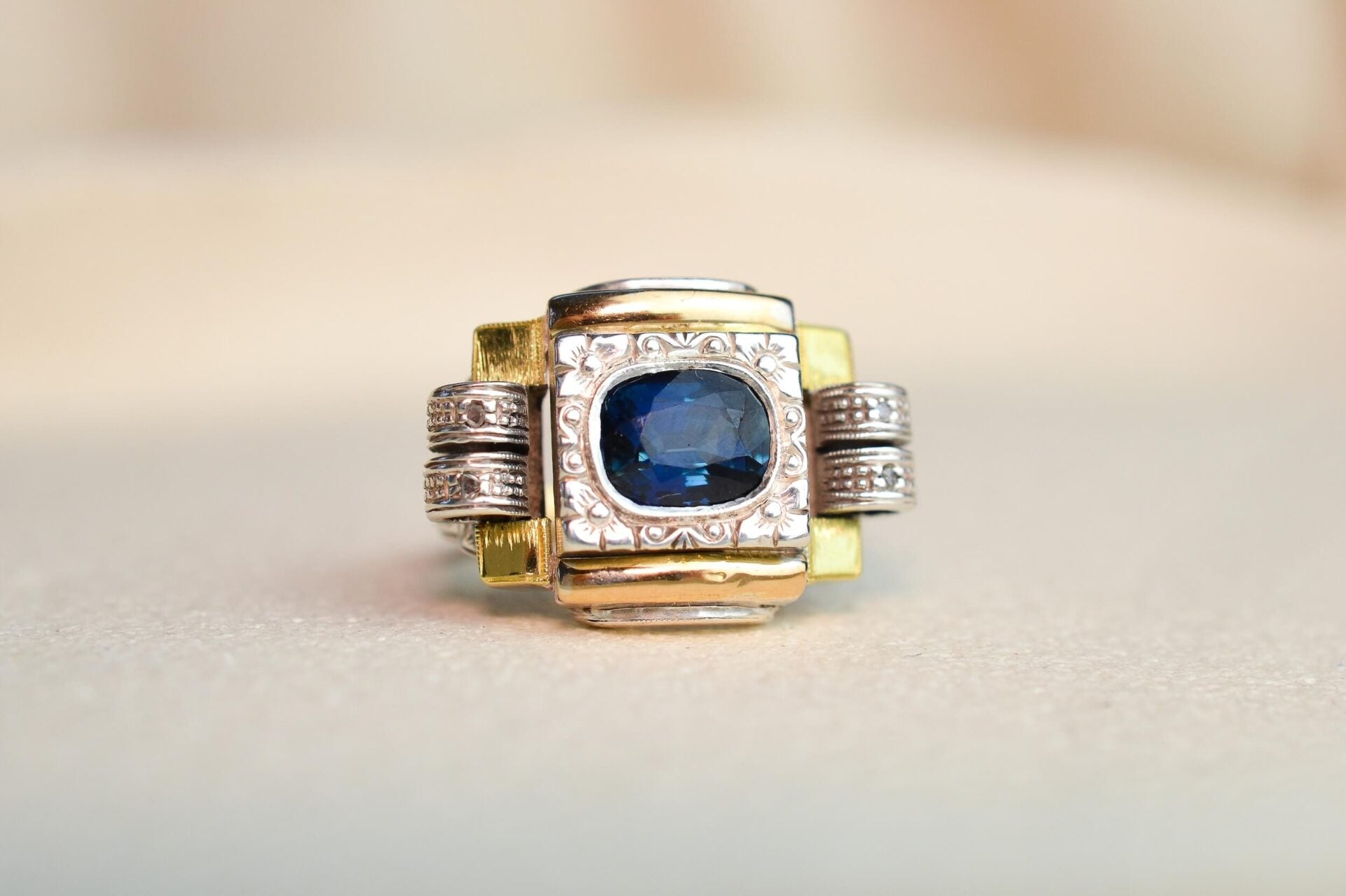 Bague Tank Saphir Diamants