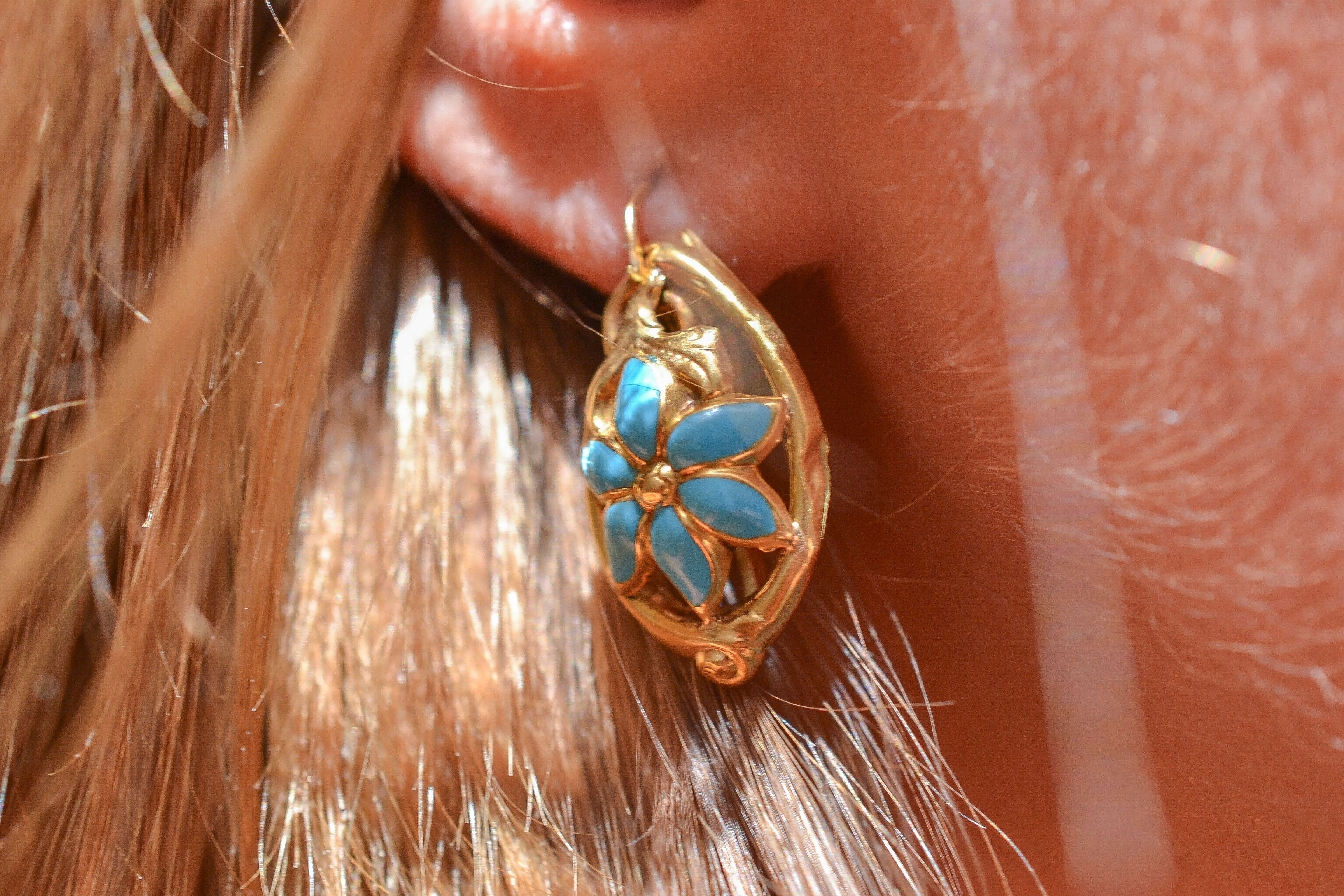 Boucles d'oreilles émail turquoise