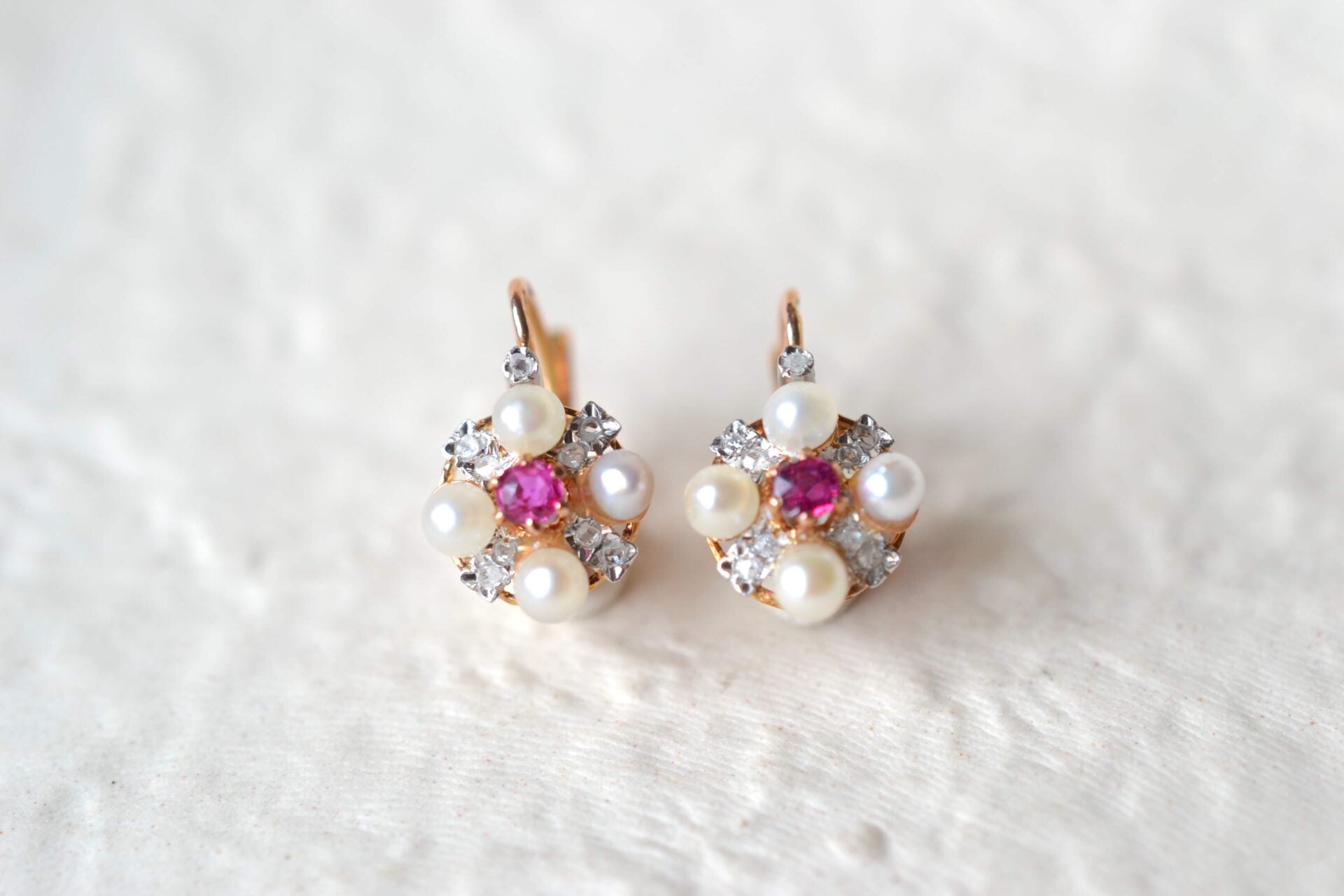 Dormeuses Perles Diamants et Rubis