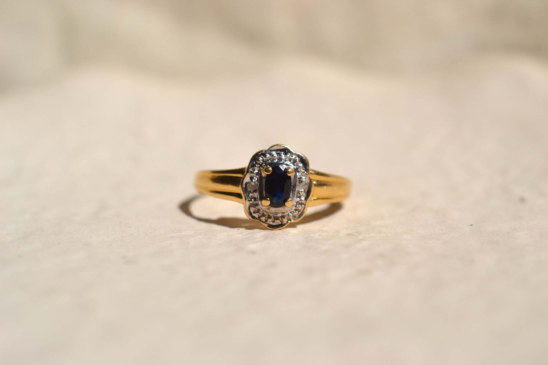 Bague fleur 2 Ors Saphir Diamants