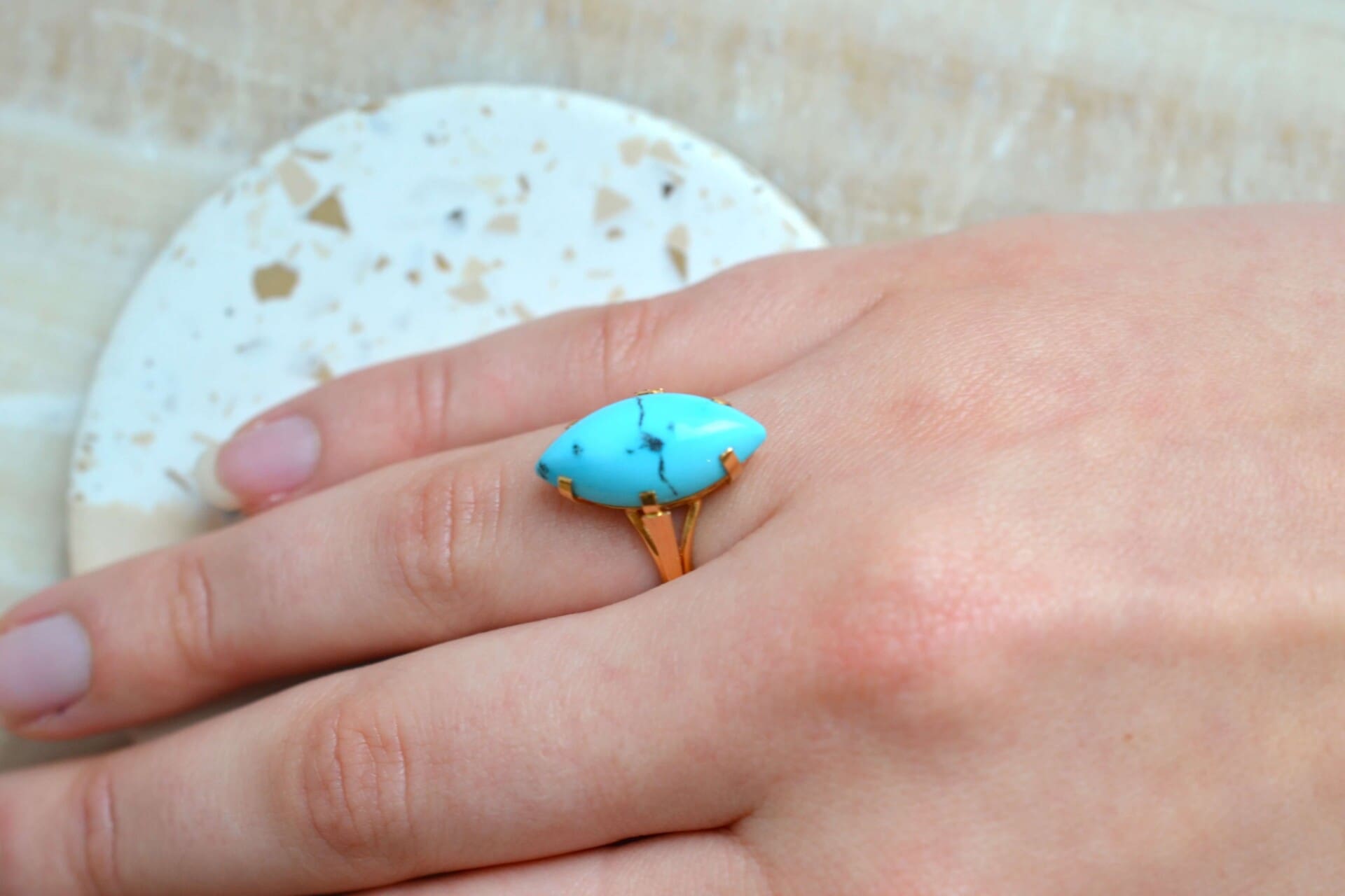 Bague Marquise cabochon Turquoise