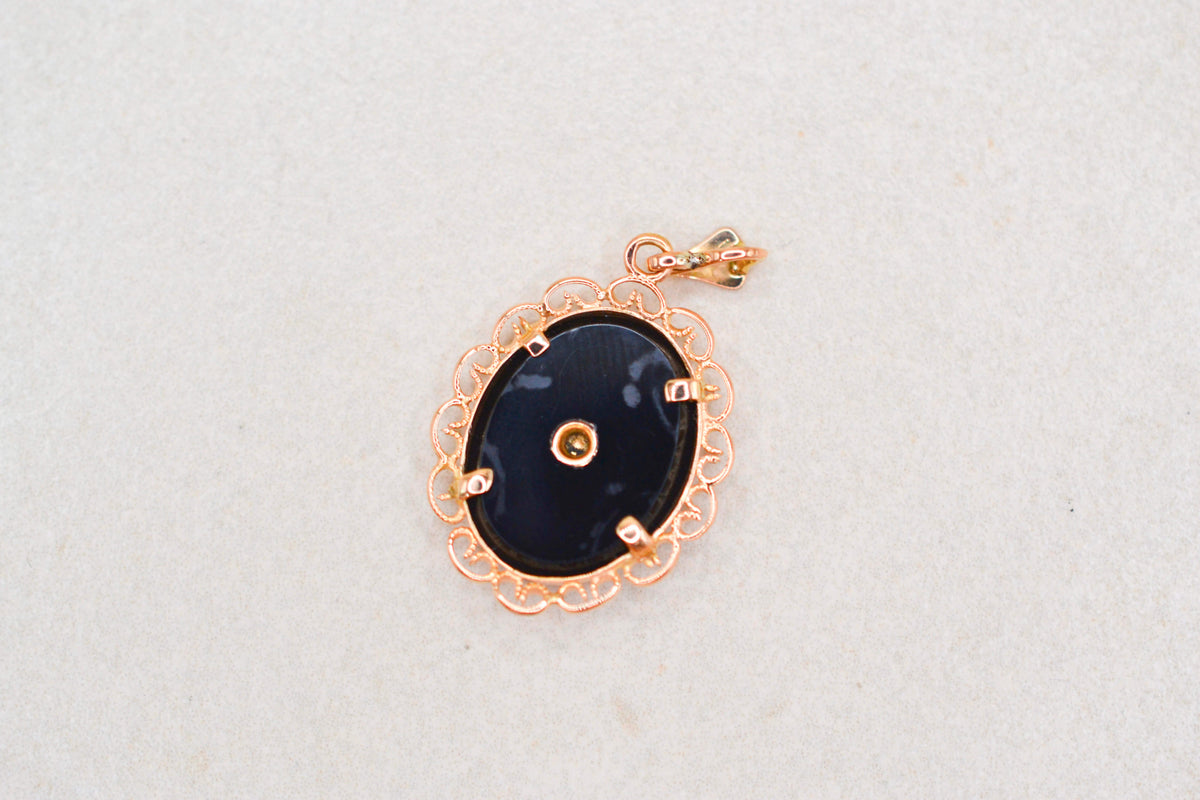 Pendentif floral Onyx Or rose