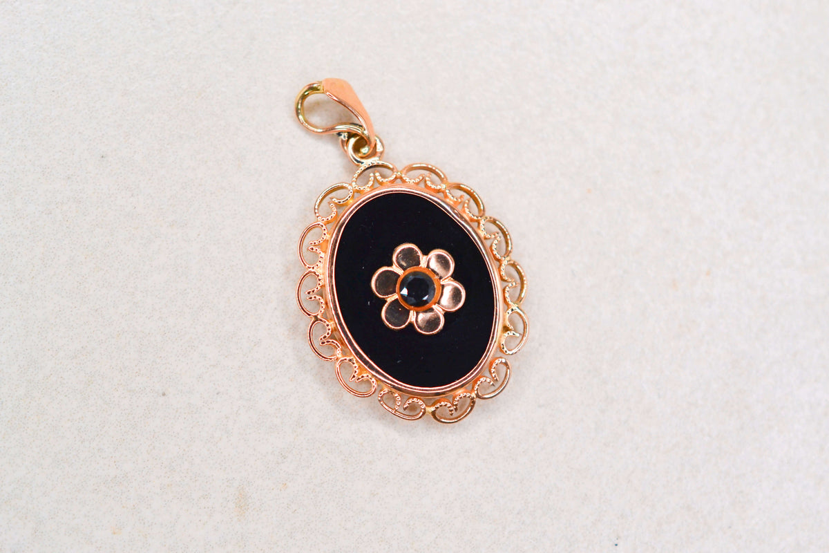 Pendentif floral Onyx Or rose