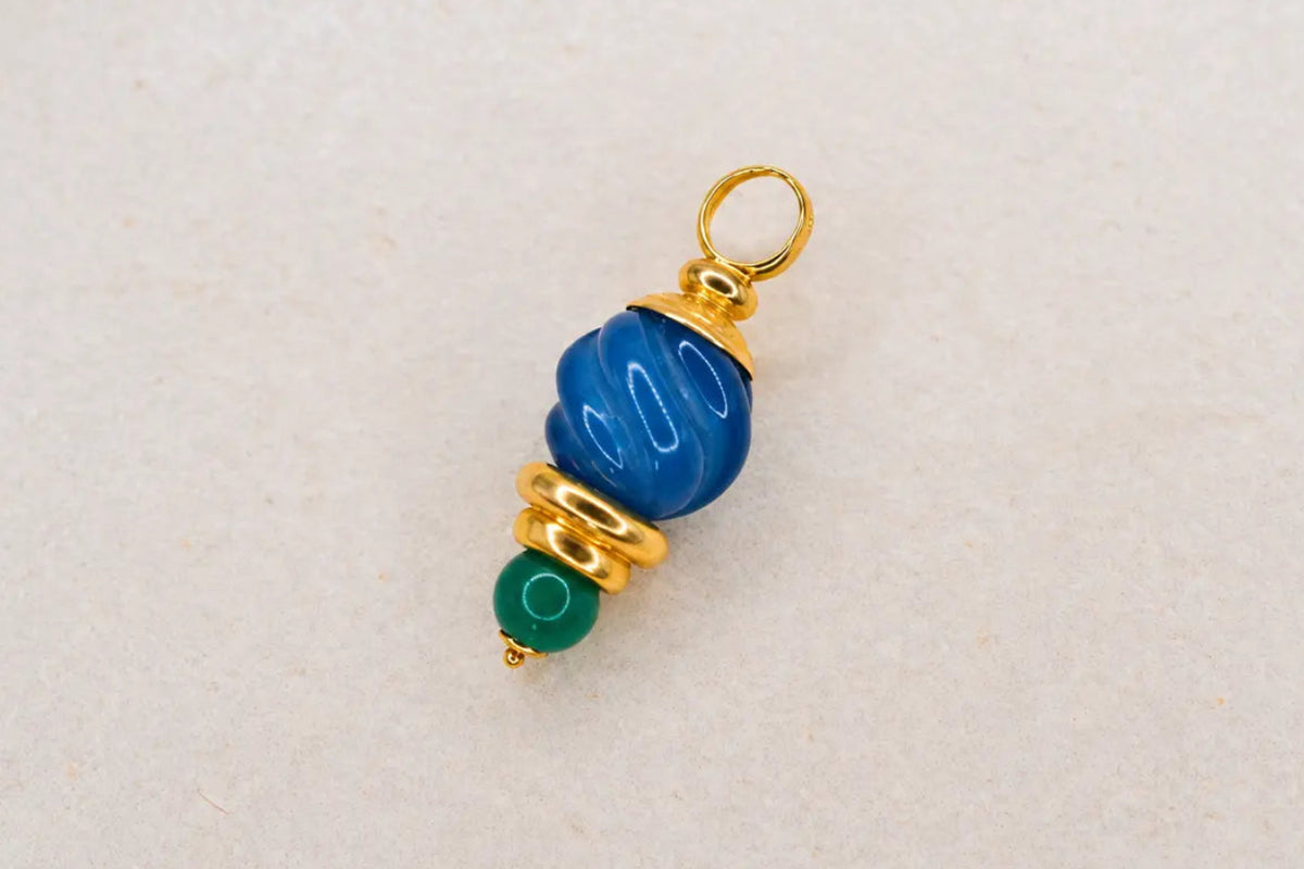 Pendentif Vintage en Or, verre bleu et vert
