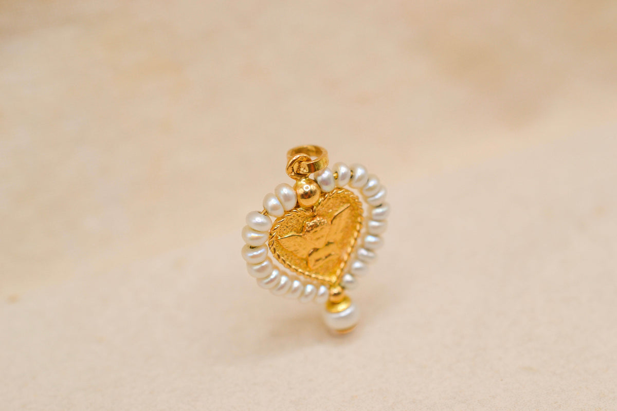 Pendentif coeur ange & Perles