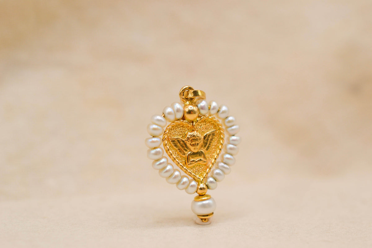 Pendentif coeur ange & Perles