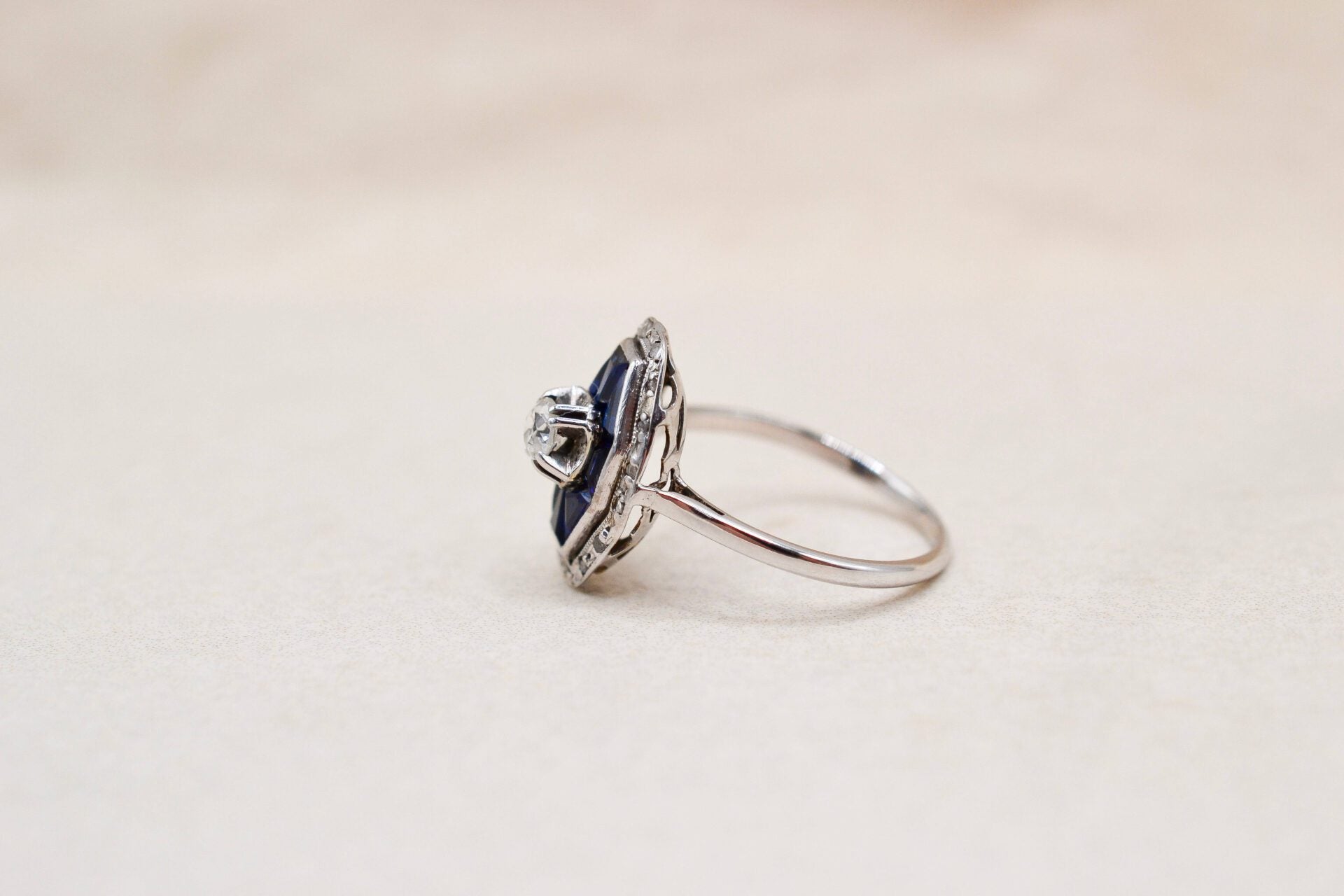 Bague octogonale Diamants et Saphir