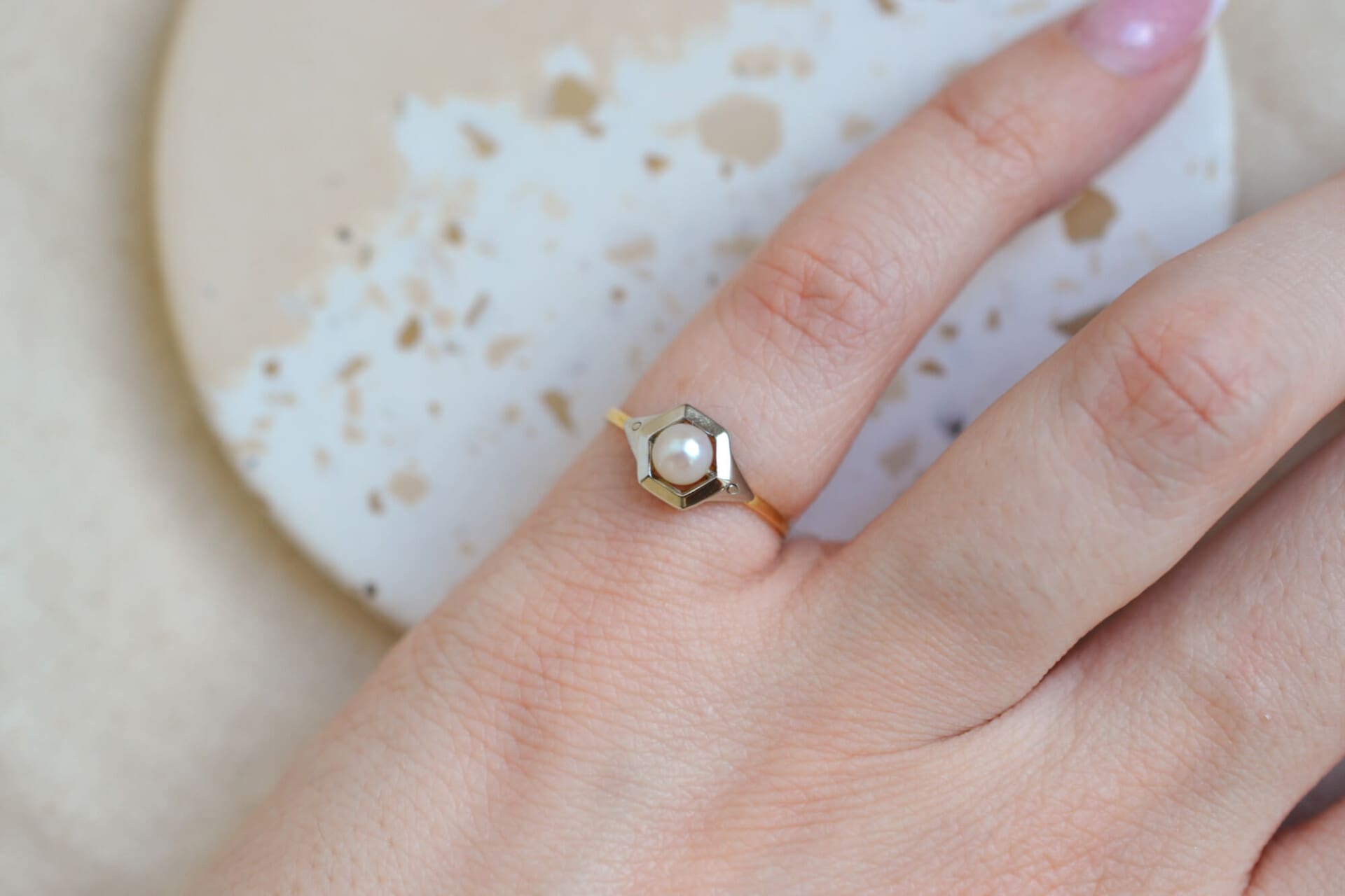 Bague 2 Ors Perle de culture