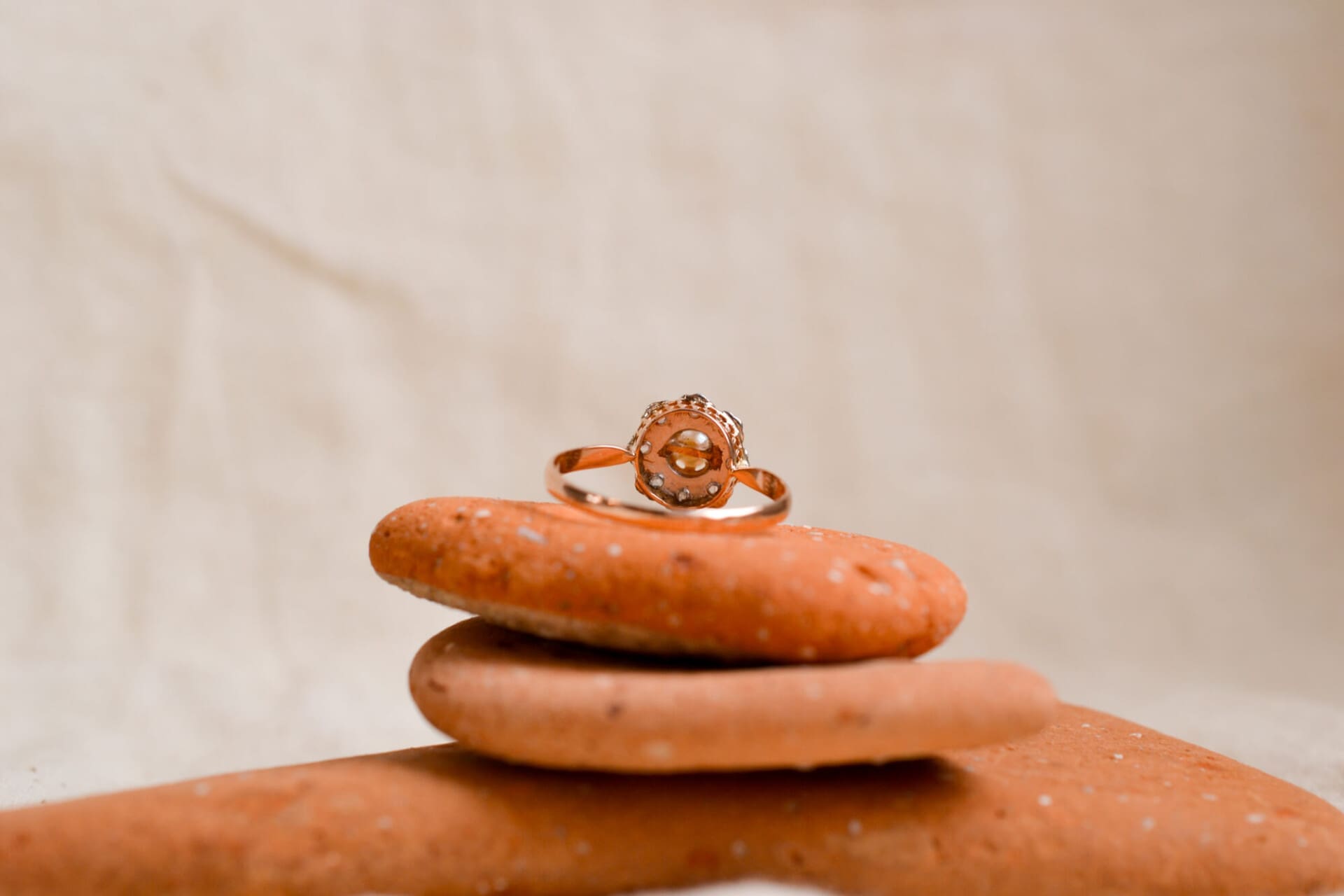 Bague 2 Ors Perle décor fleur