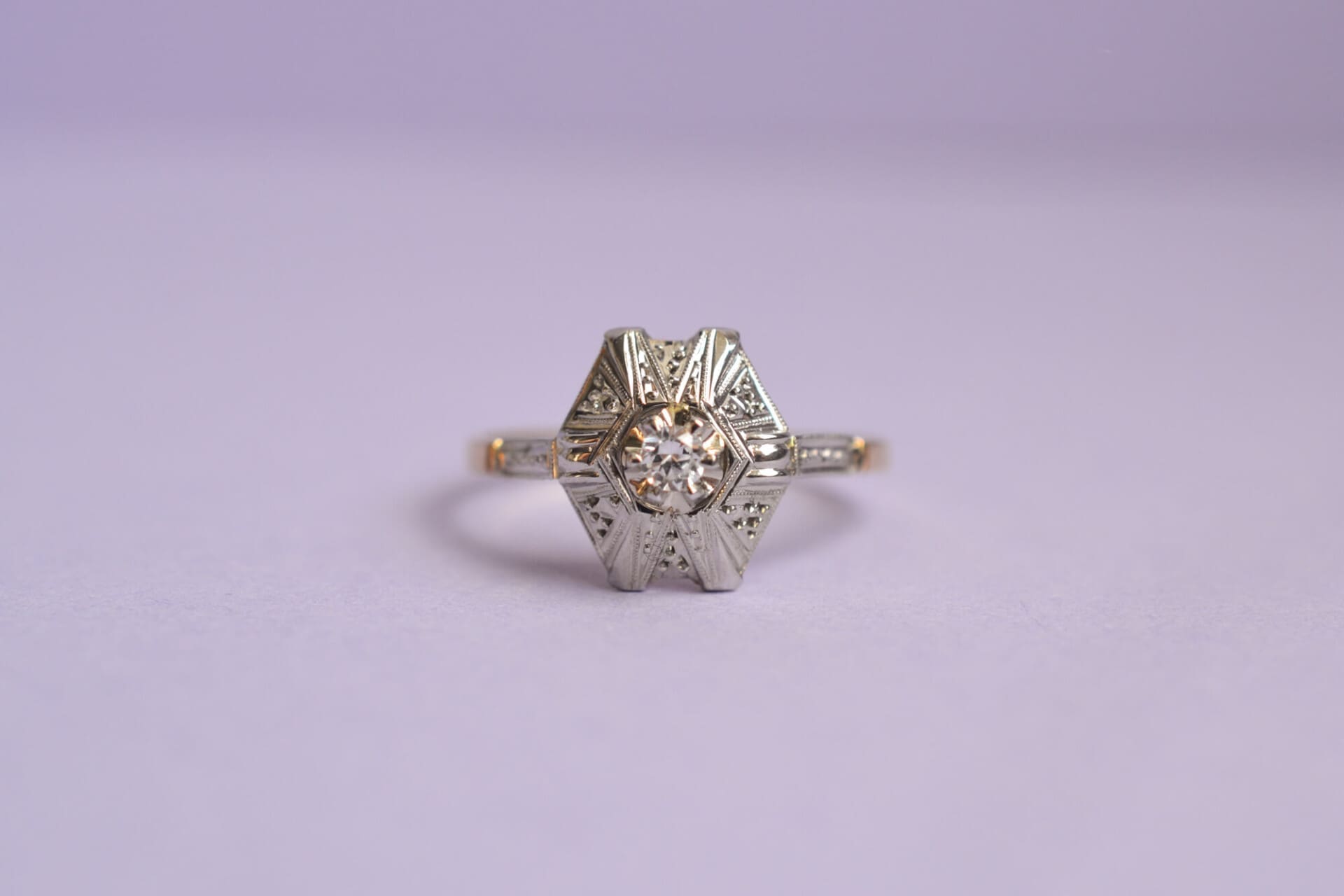 Bague Art Déco 2 Ors pierre blanche