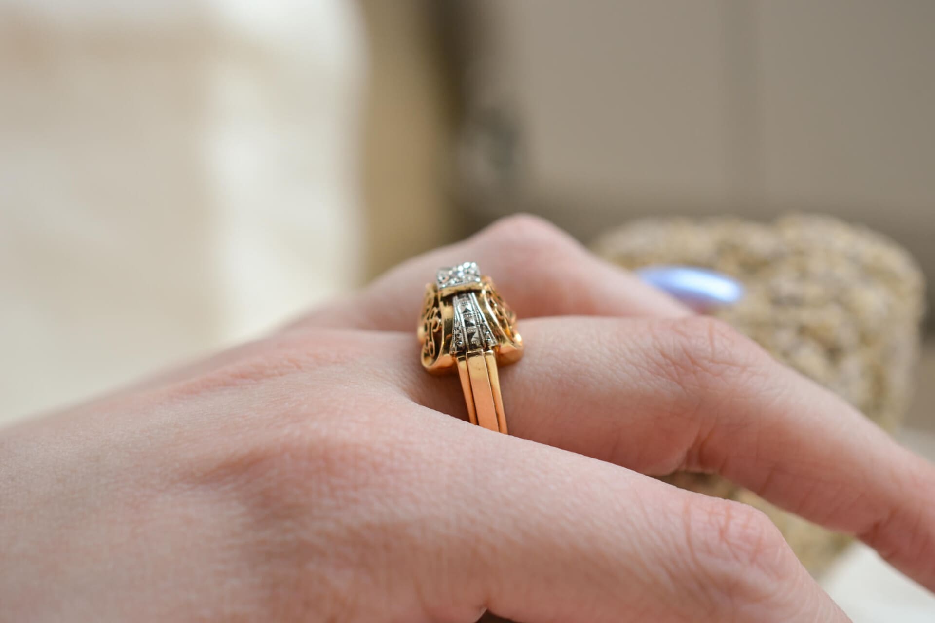 Bague Art Déco Diamant et dentelle