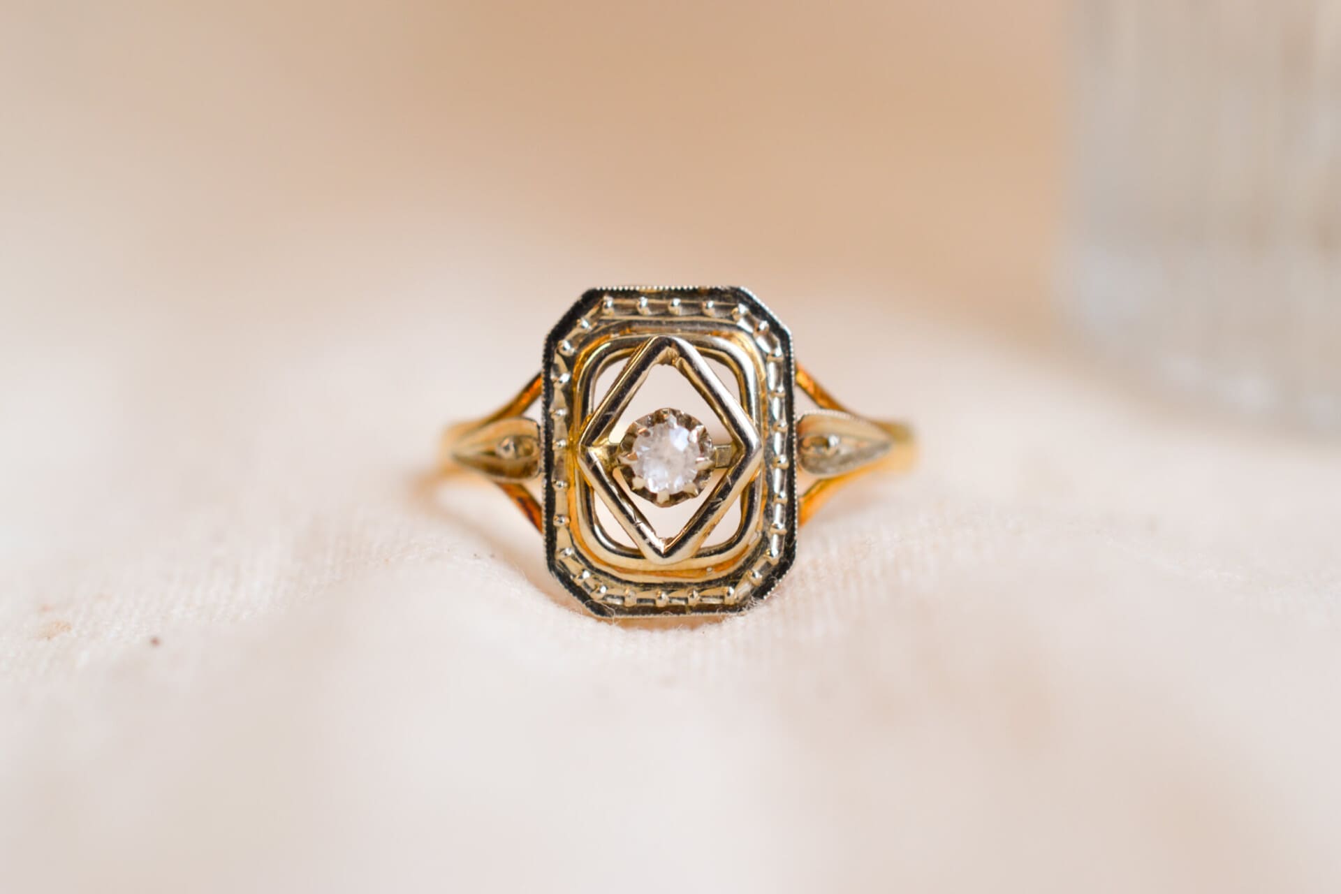Bague Art Déco 2 Ors ajourée Oxyde