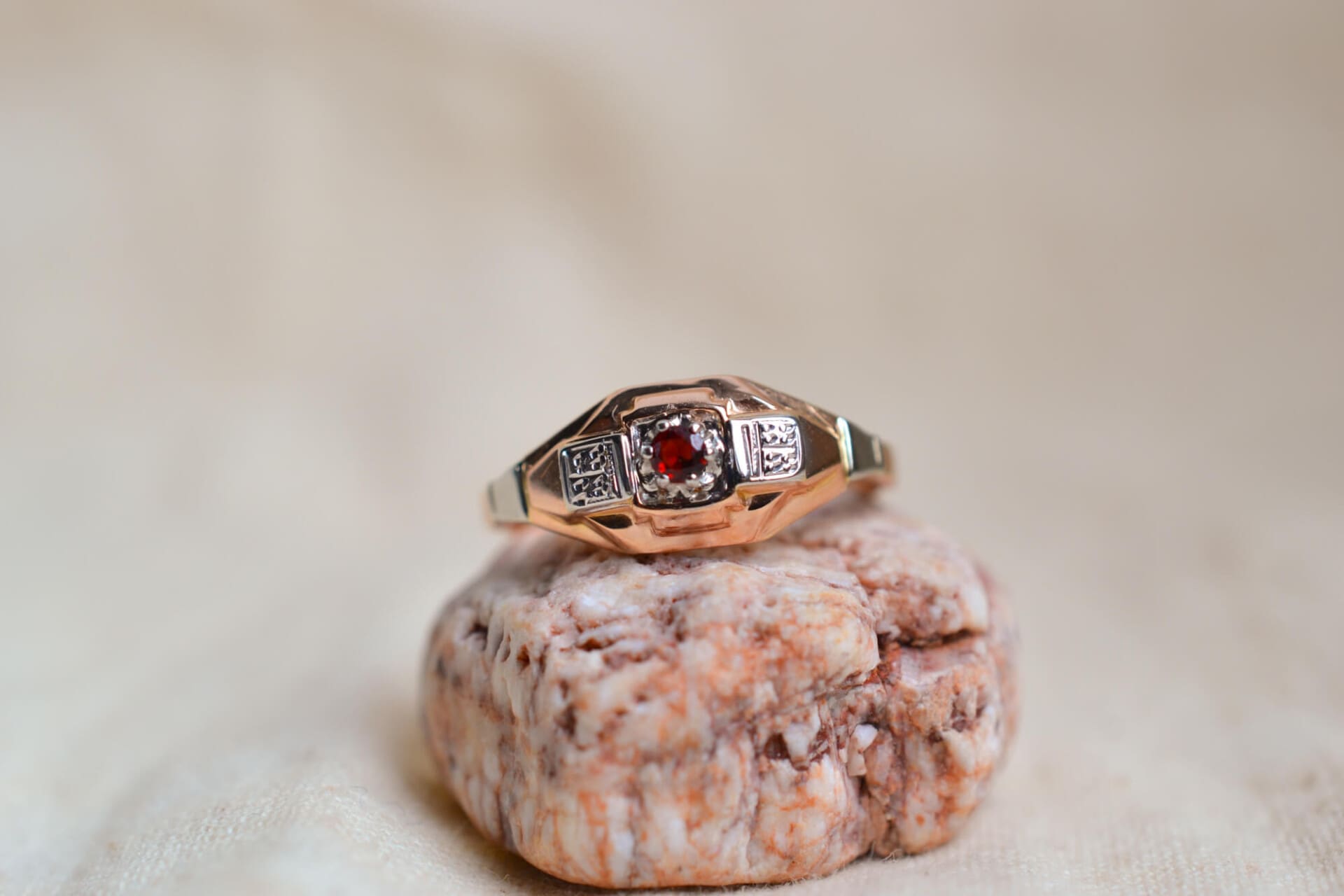 Bague Art Déco 2 Ors Grenat