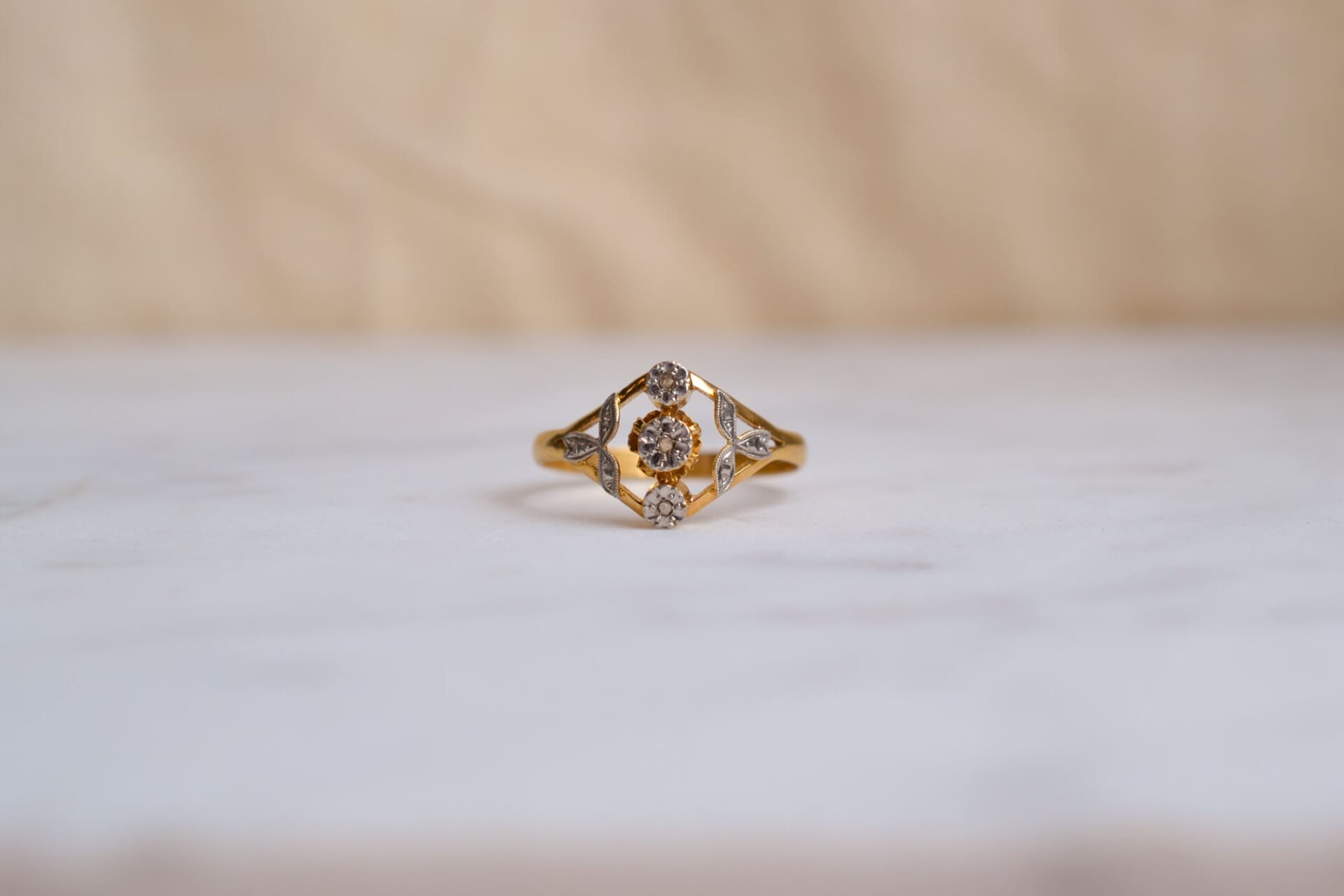 Bague Art Nouveau 2 Ors Diamants