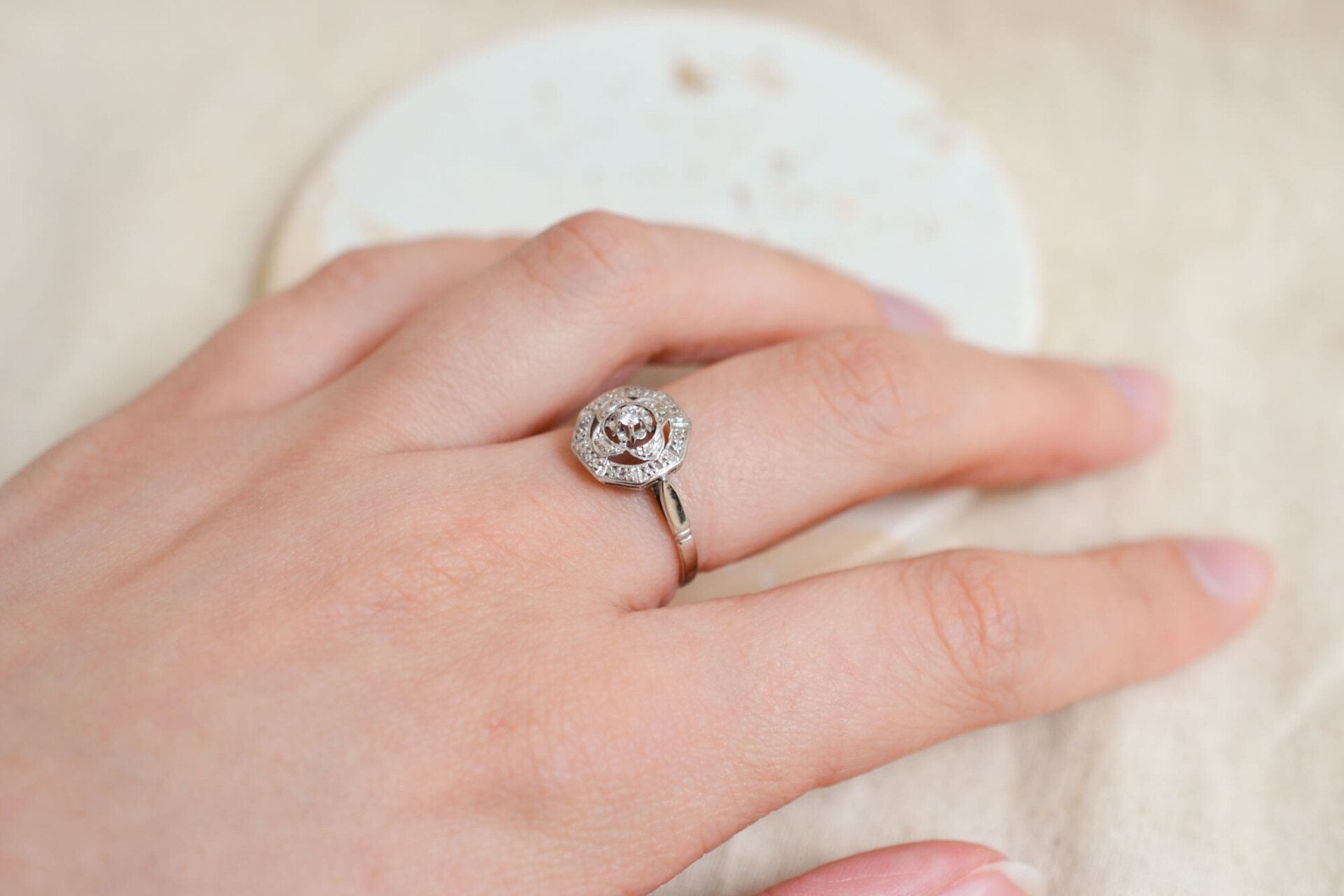 Bague Art Déco octogonale Diamants