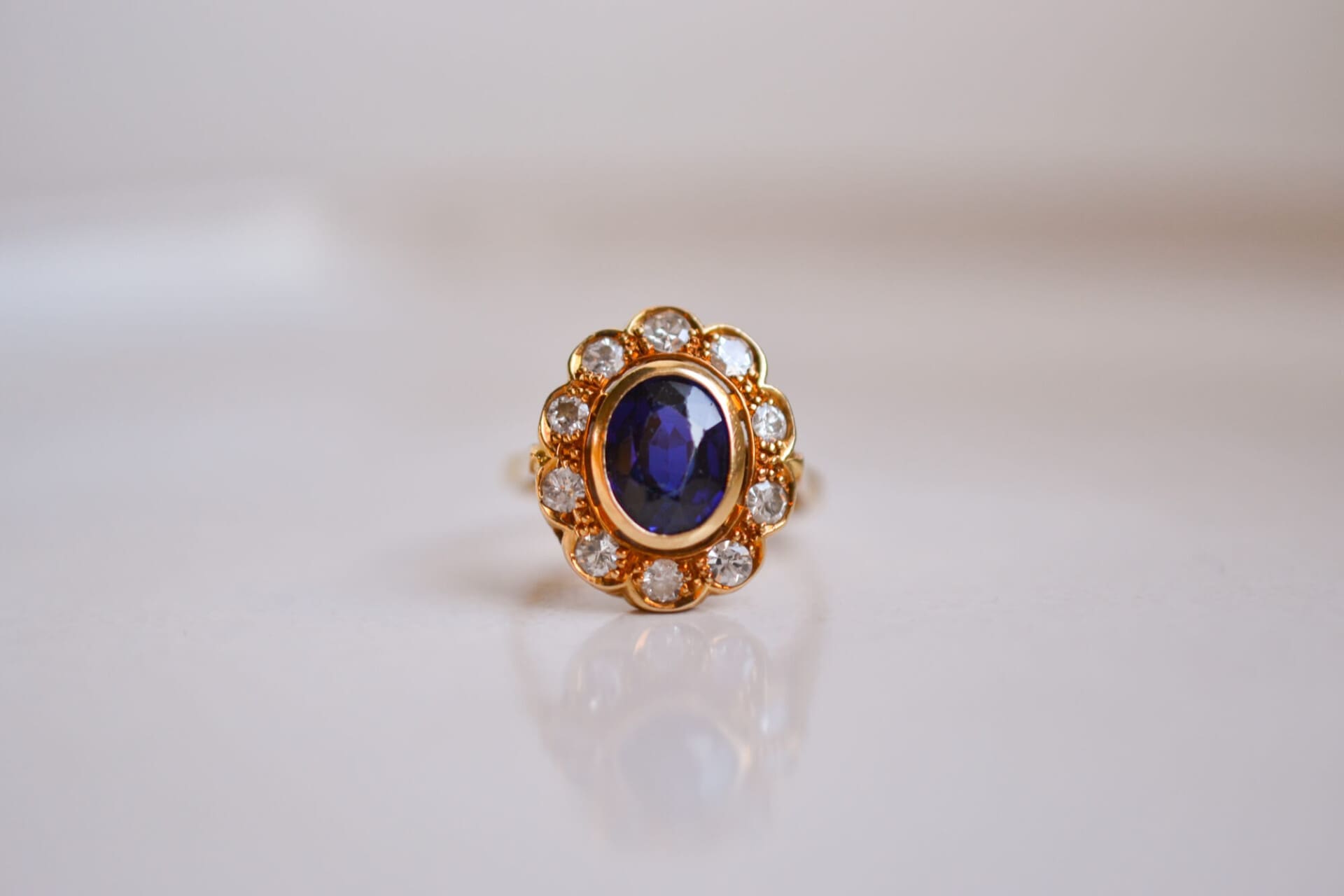 Bague Marguerite Or jaune Saphir et Diamants