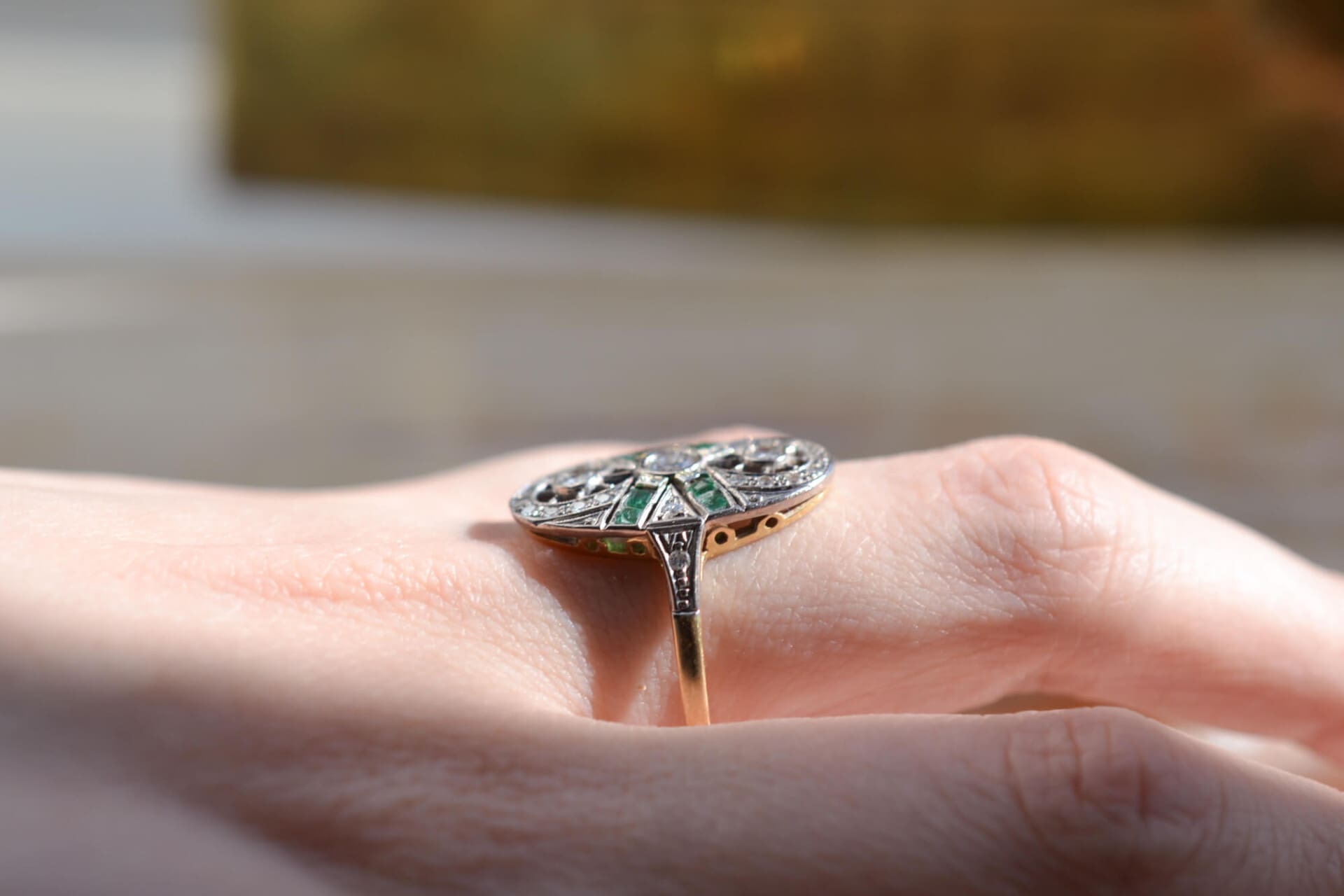 Bague Marquise Émeraudes et Diamants
