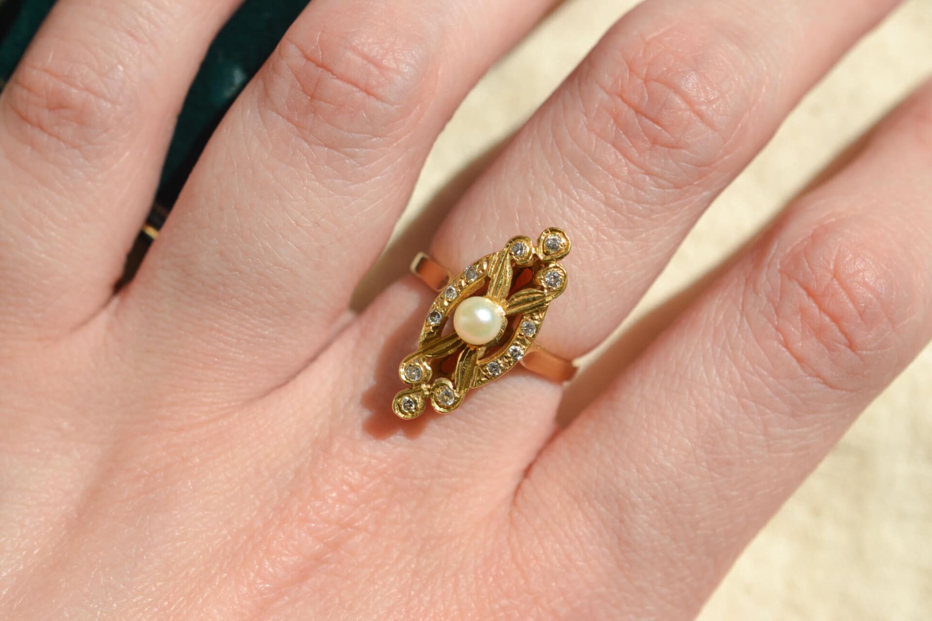 Bague Marquise Perle Art Nouveau