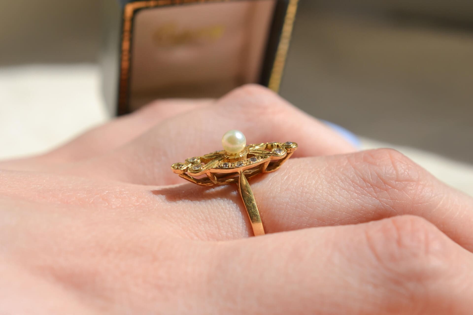 Bague Marquise Perle Art Nouveau