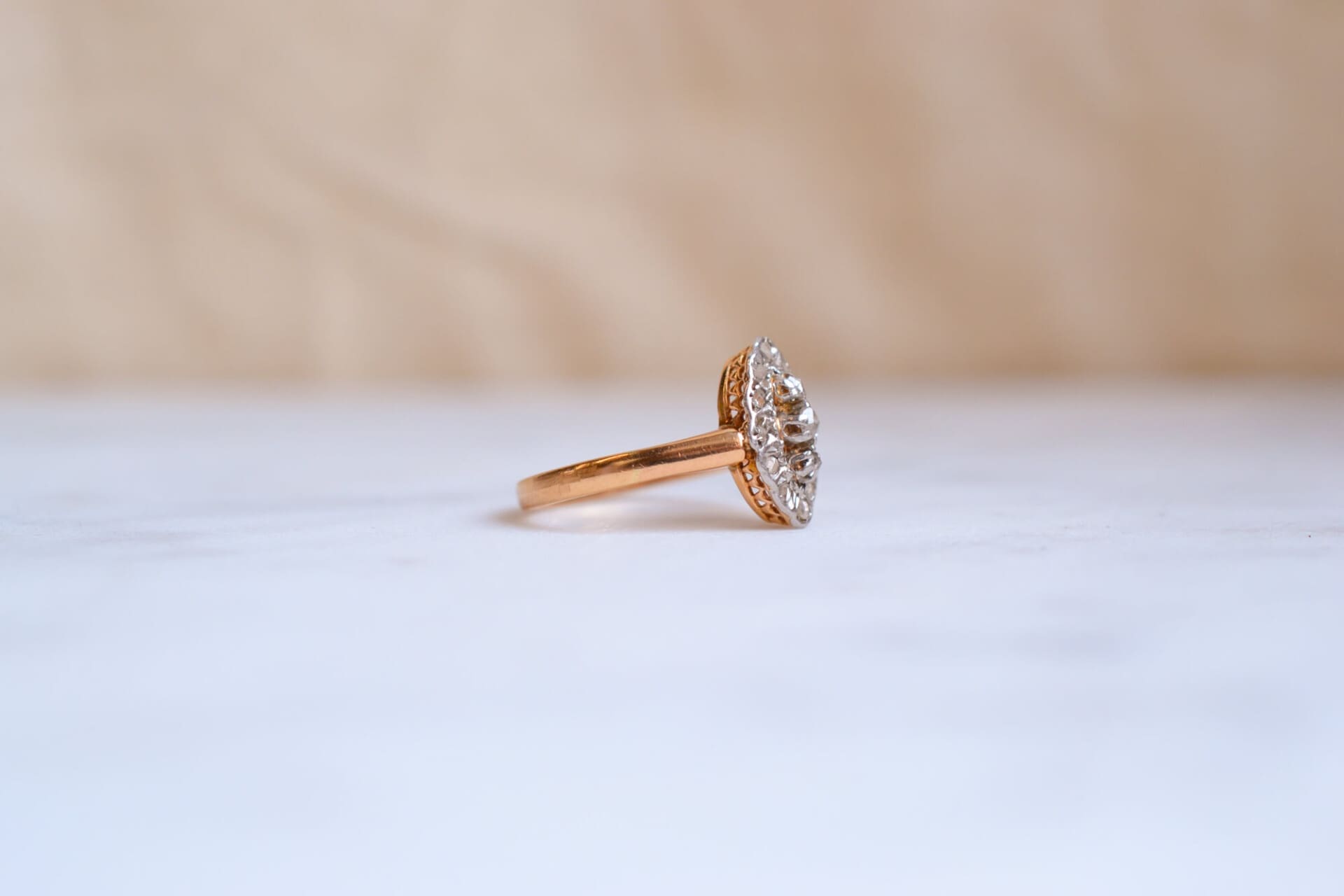 Bague Navette Art Déco 2 Ors Diamants