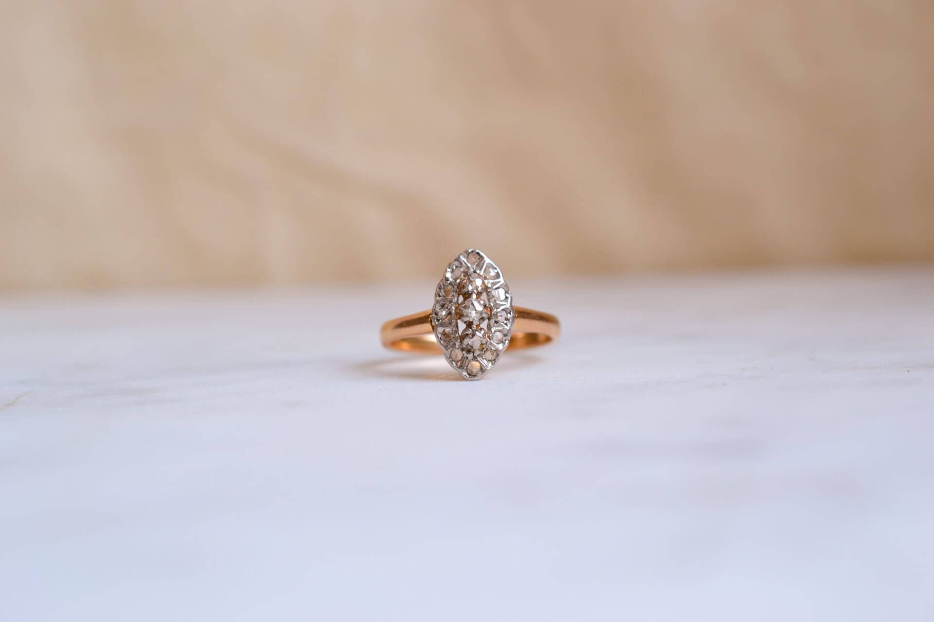 Bague Navette Art Déco 2 Ors Diamants