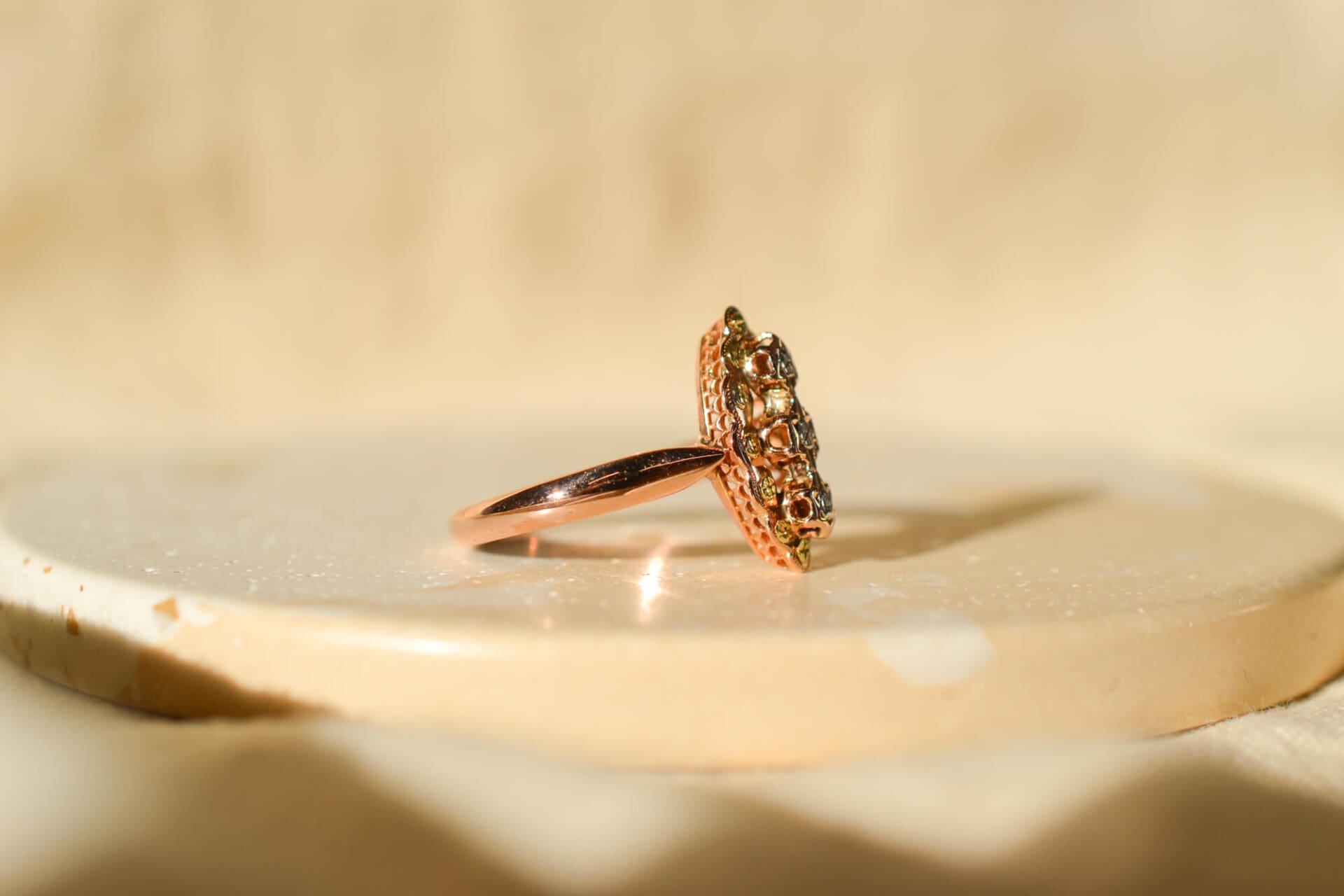 Bague Navette Art Nouveau trilogie