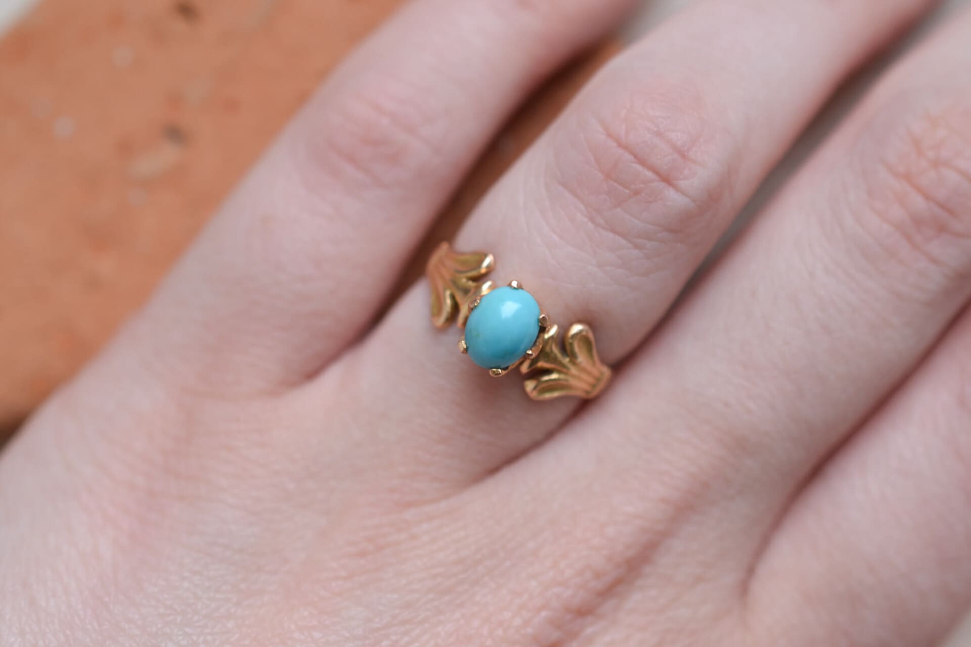 Bague Turquoise monture feuilles