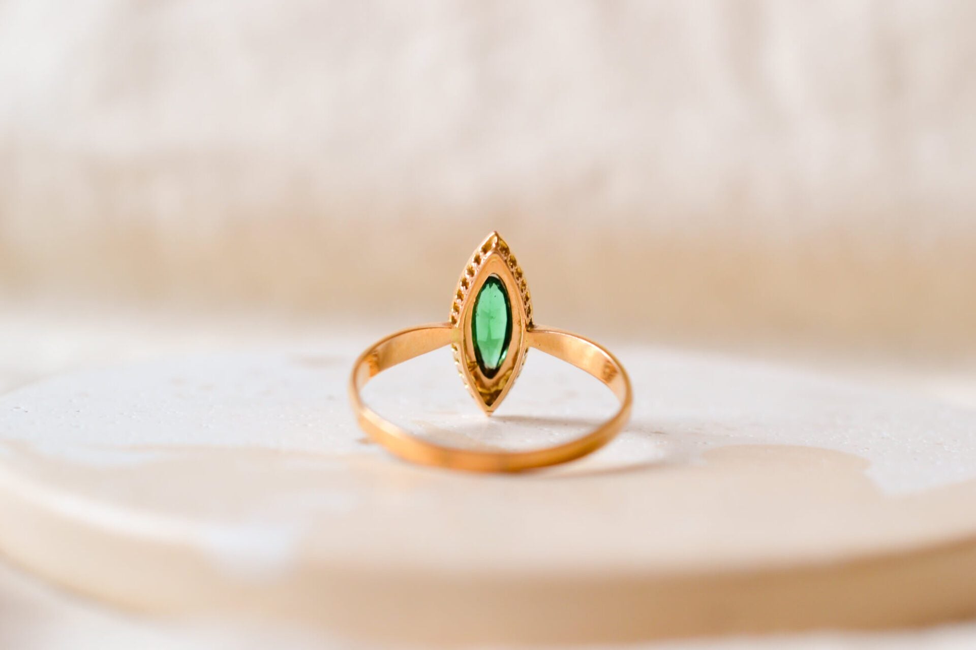 Bague Navette Perles et Verre