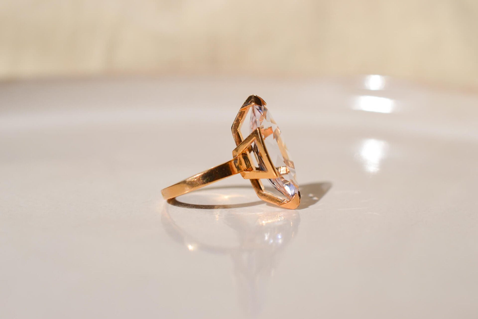 Bague Navette Spinelle synthétique rose