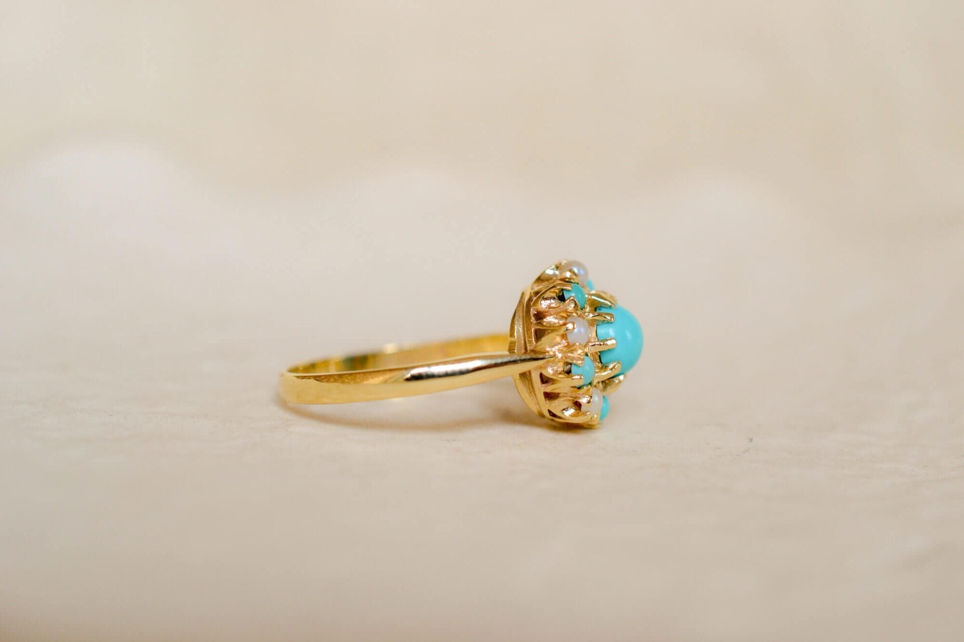 Bague fleur Turquoises et Perles