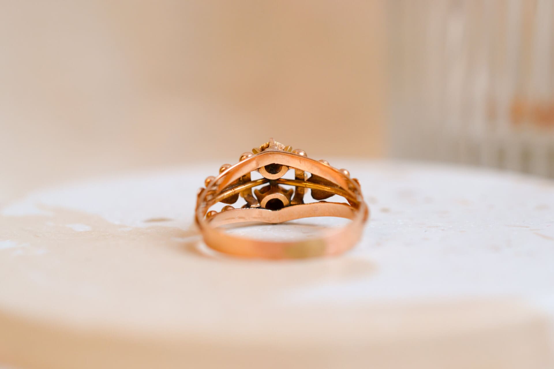 Bague Art Nouveau Or rose Perles