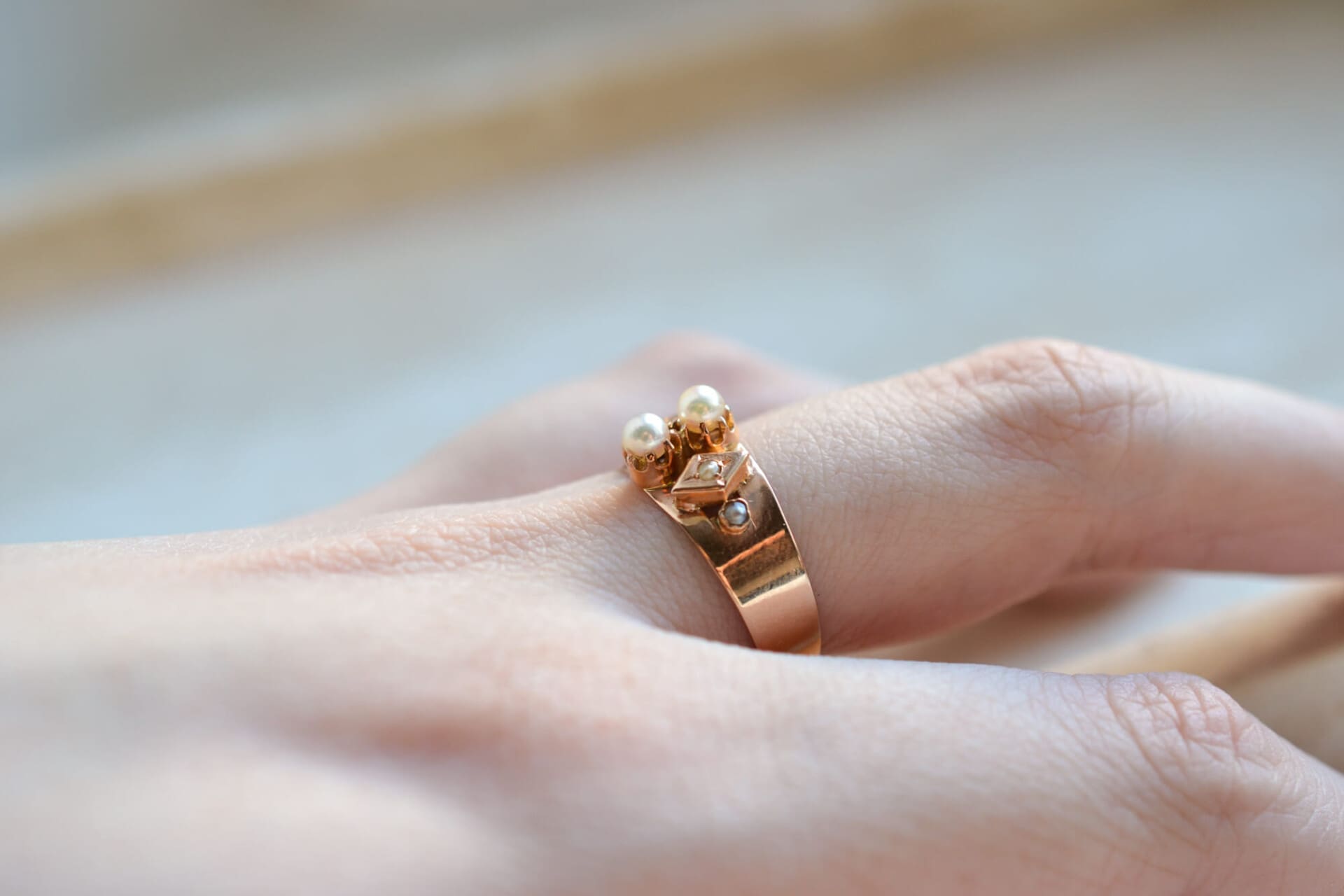 Bague bandeau Art Nouveau Perles