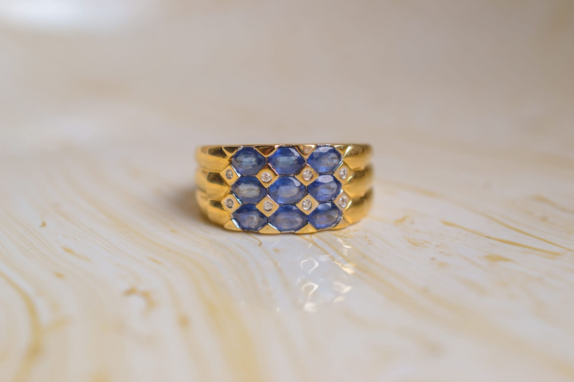 Bague bandeau damier Saphirs et Diamants