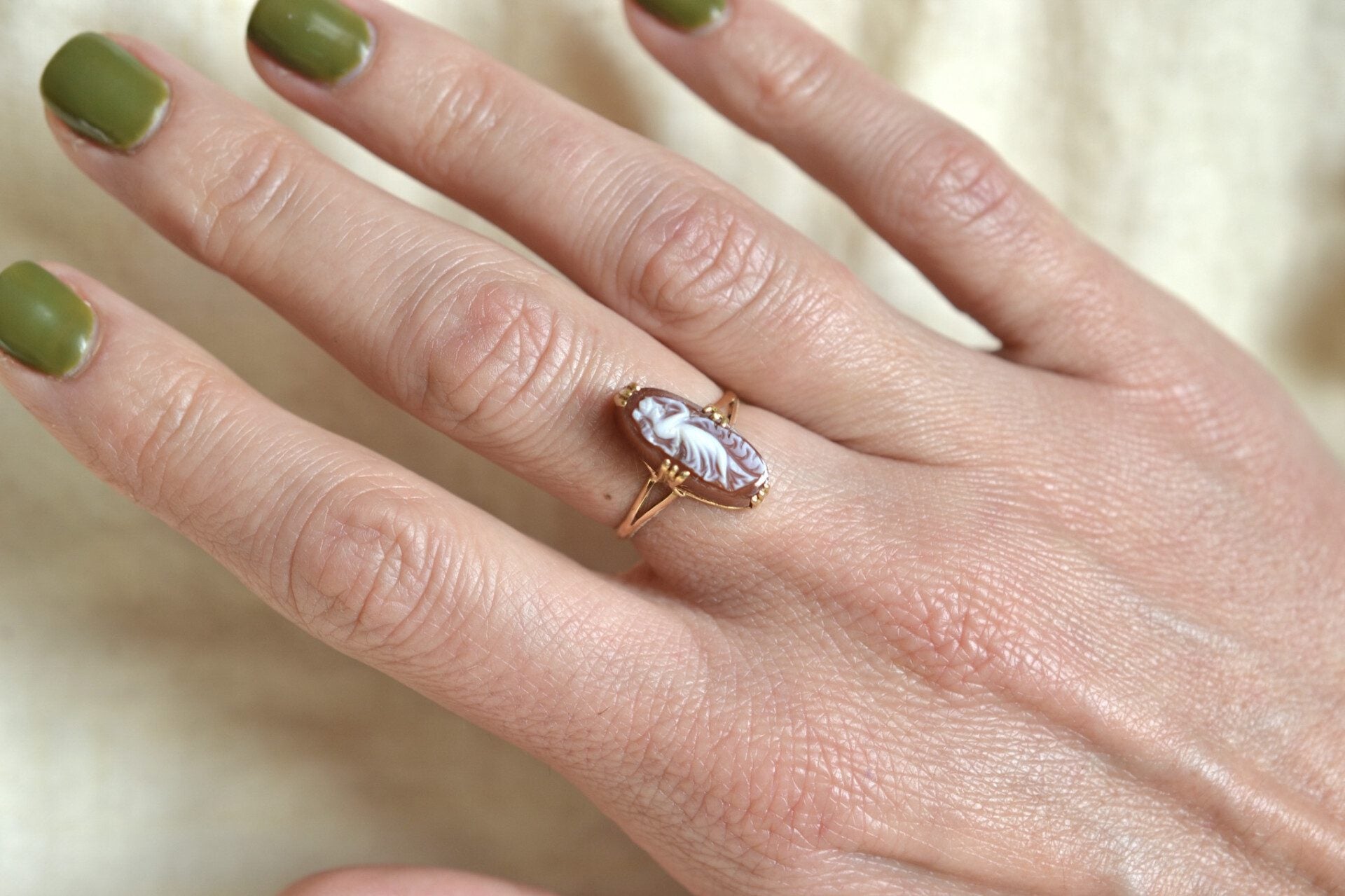 Bague Camée Agate Navette