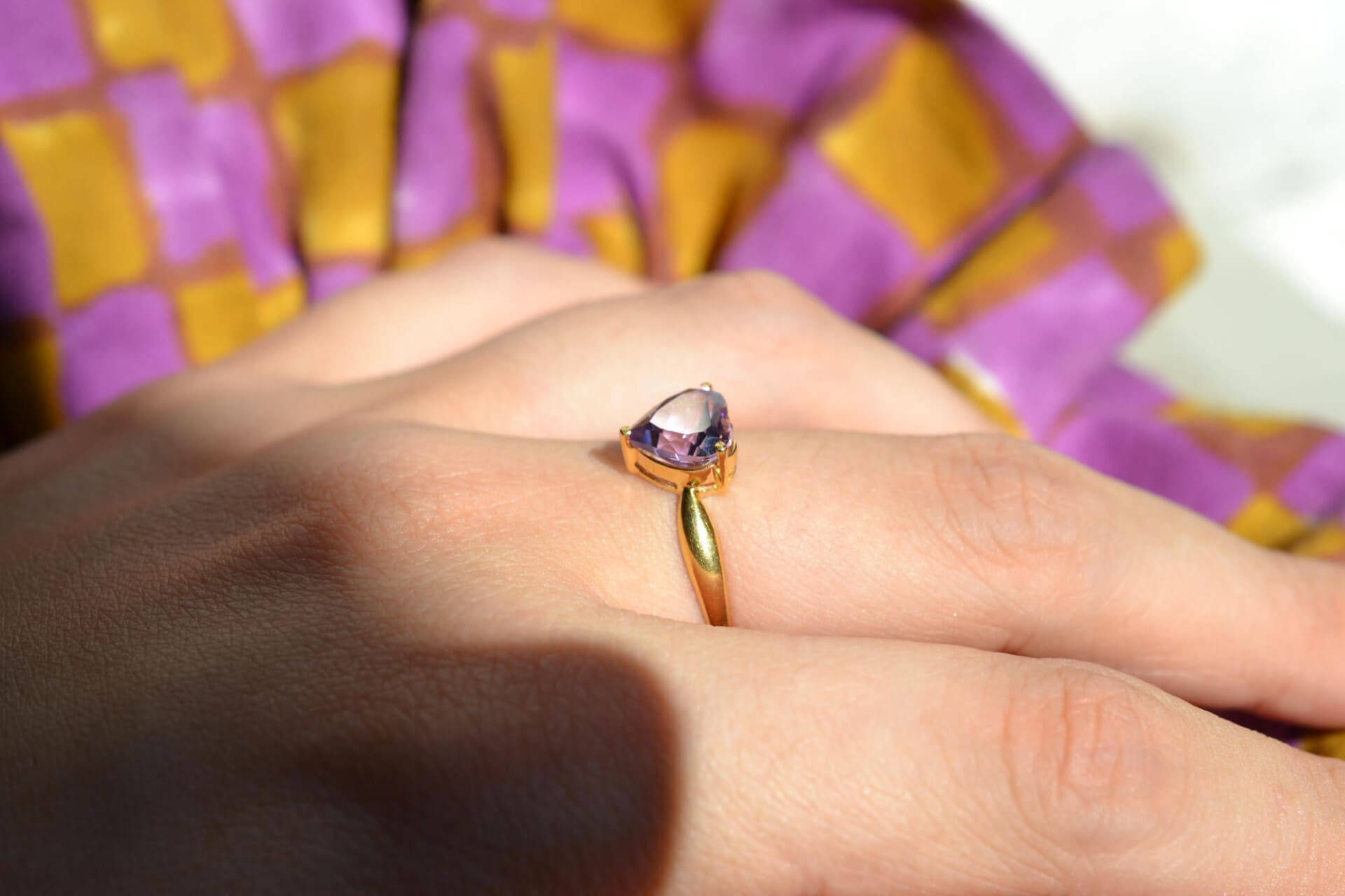 Bague coeur pierre violette