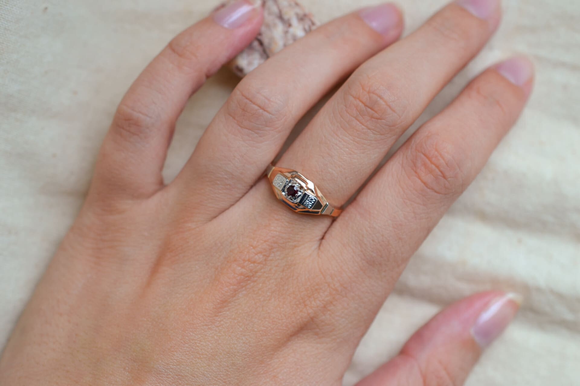 Bague Art Déco 2 Ors Grenat