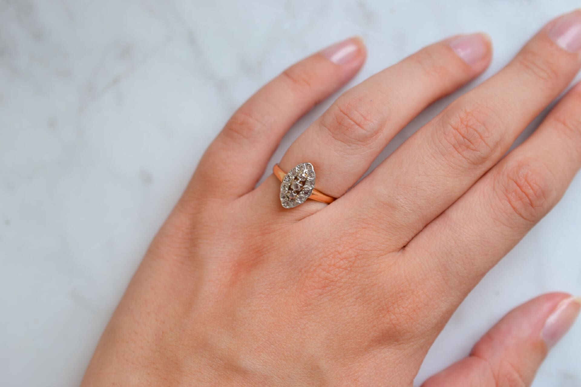 Bague Navette Art Déco 2 Ors Diamants