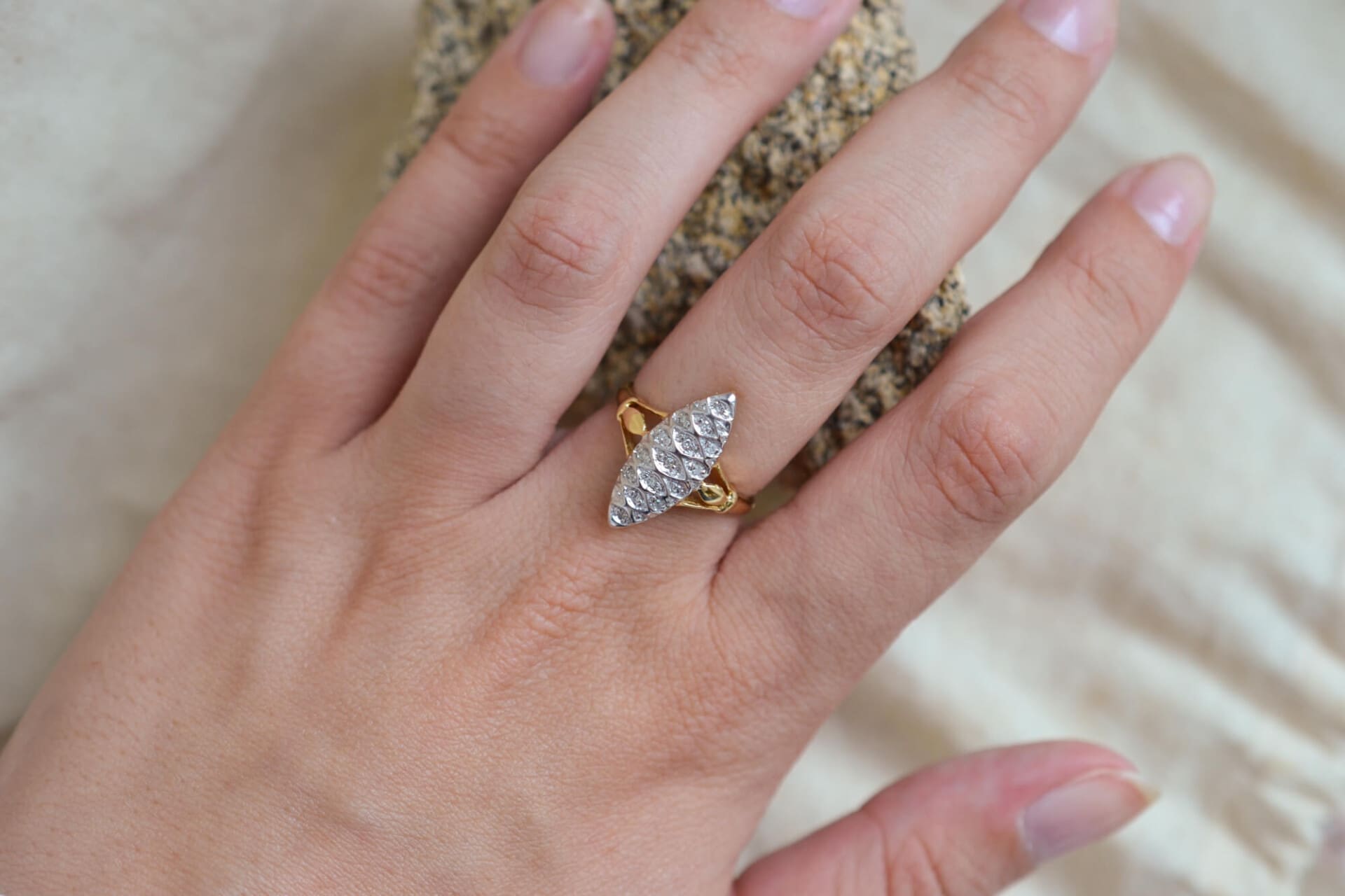 Bague Marquise 2 Ors Diamants