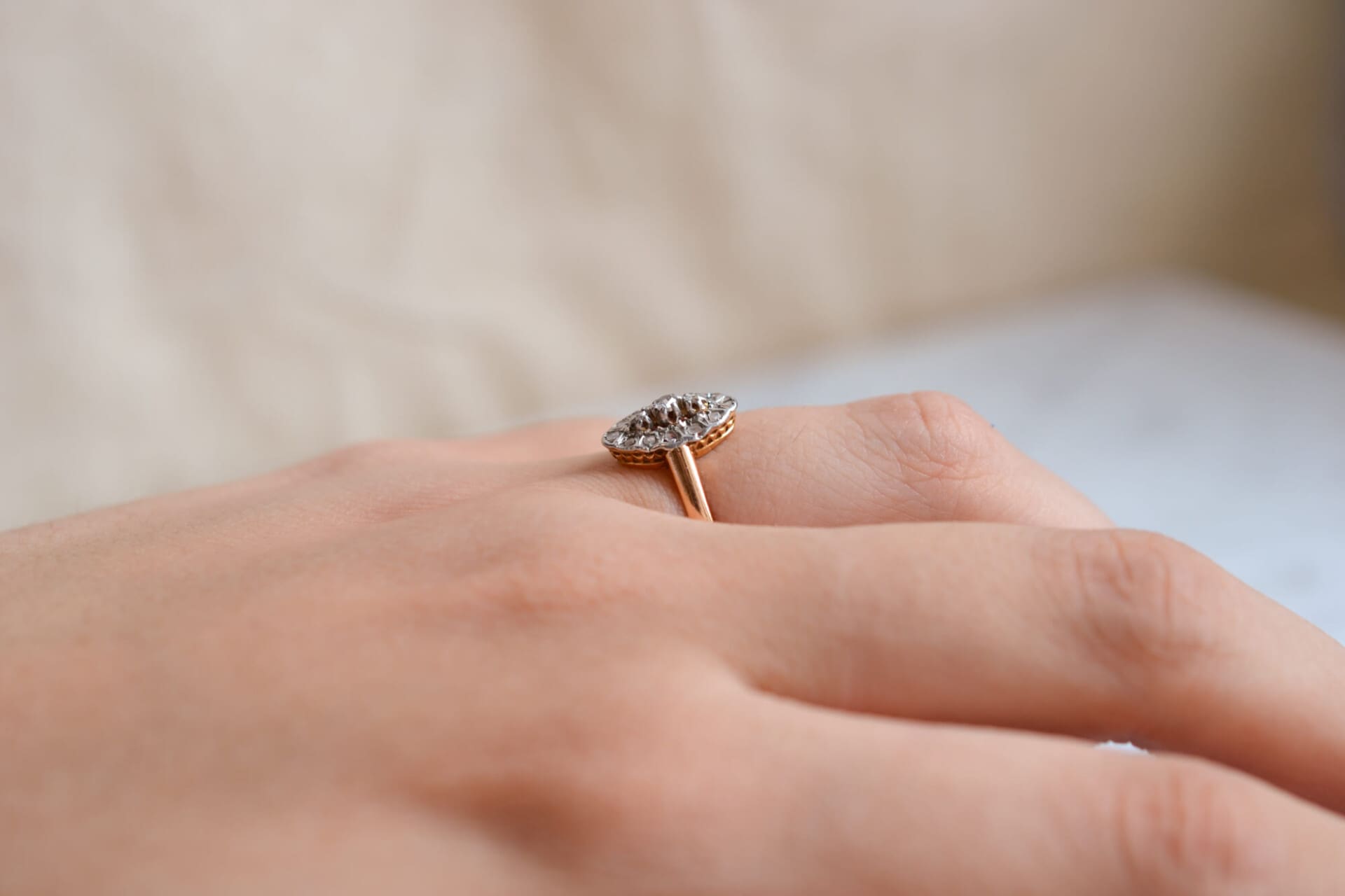 Bague Navette Art Déco 2 Ors Diamants