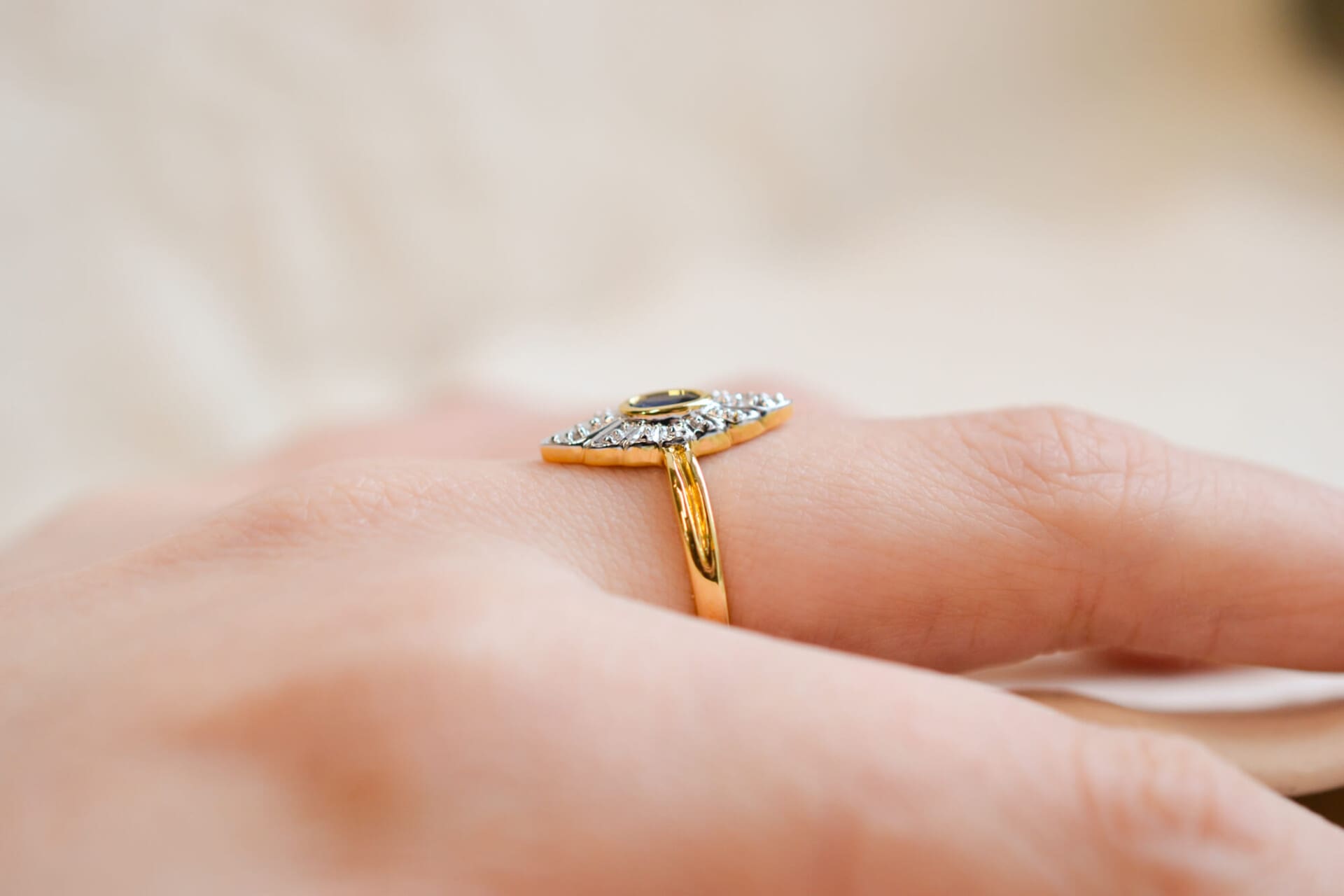 Bague Marquise 2 Ors Saphir