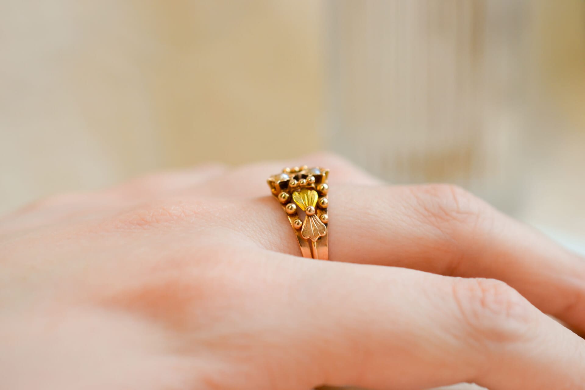Bague Art Nouveau Or rose Perles