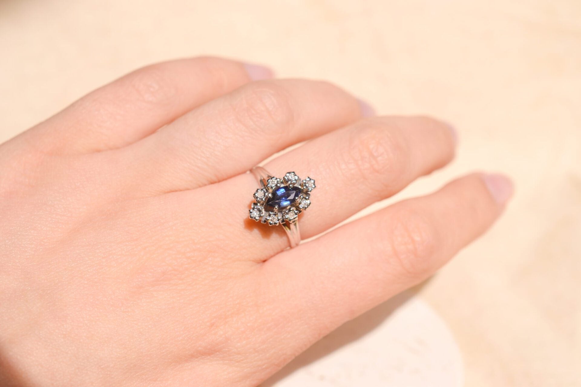 Bague Navette Saphir Diamants