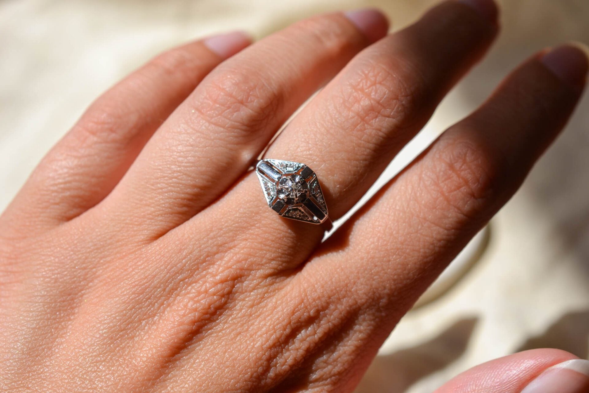 Bague Art Déco losange Diamants