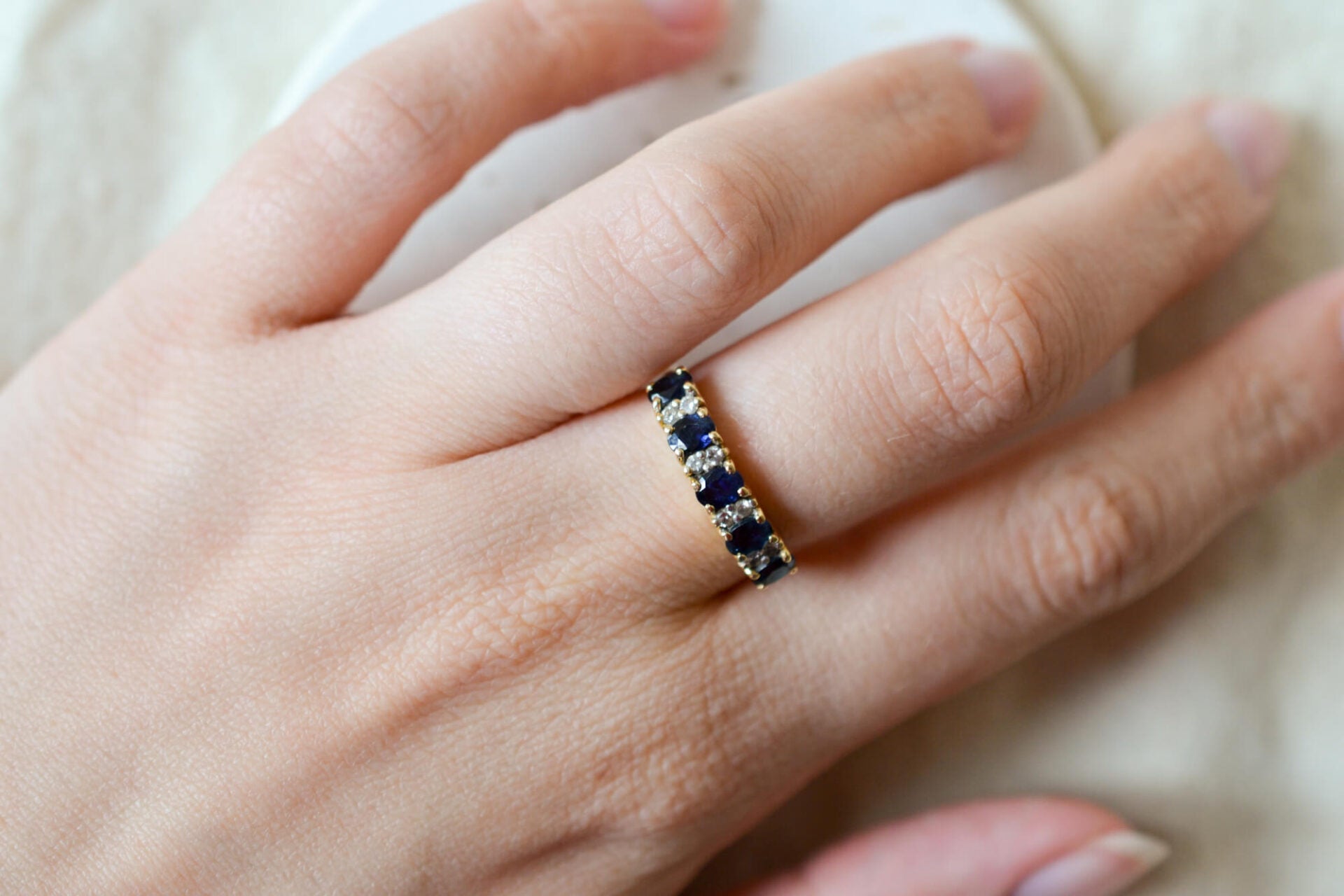 Bague Jarretière Saphirs et Diamants