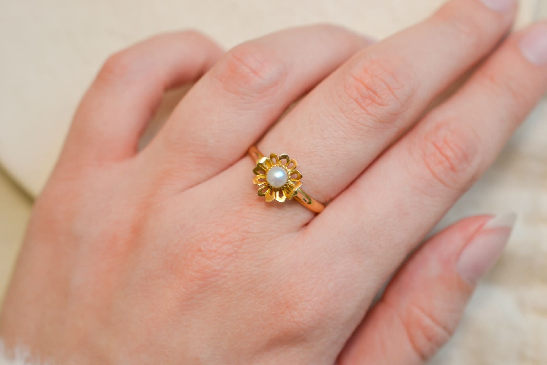 Bague fleur Perle de culture