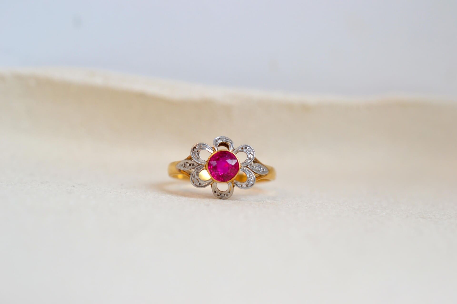 Bague Fleur 2 Ors Rubis et Diamants