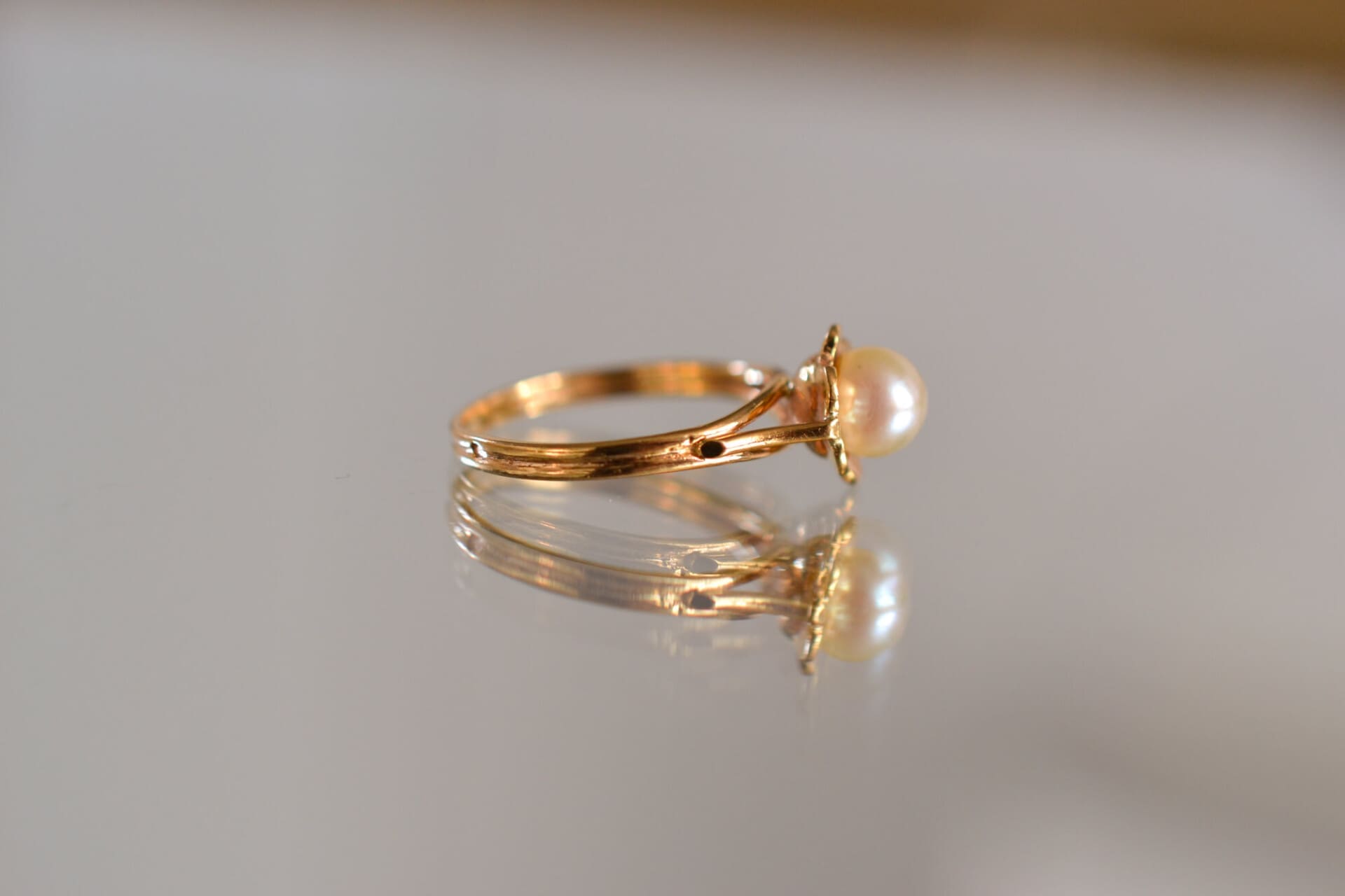 Bague fleur Or jaune Perle de culture